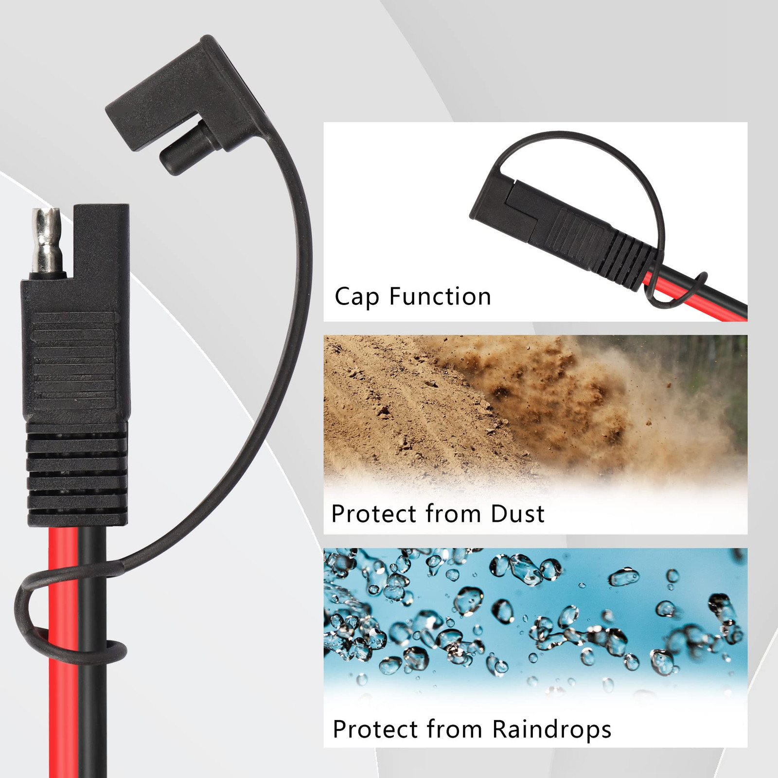 12AWG SAE Y Splitter 1 to 2 Extension Cable with Waterproof Cap 1Ft SAE to 2 …