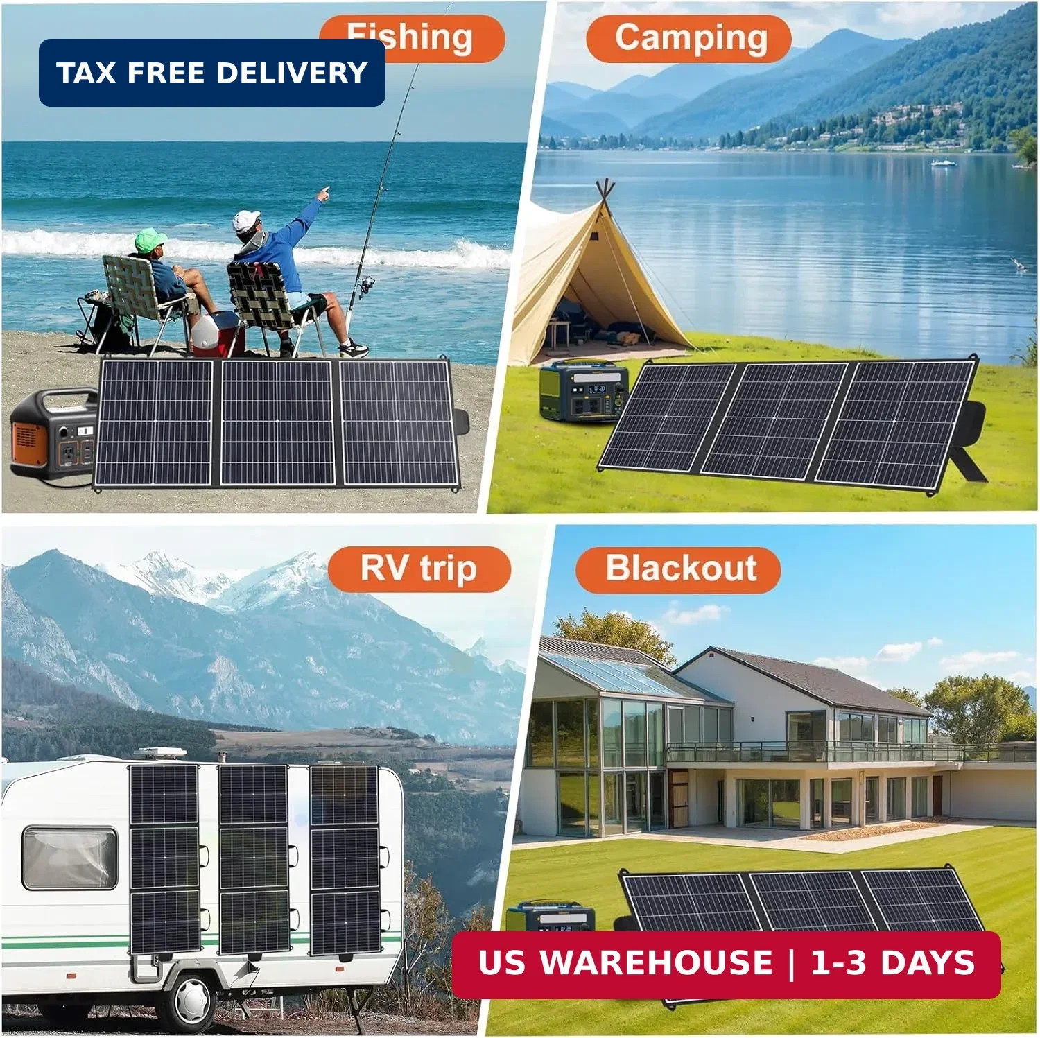 100W Portable Solar Panel, 20V Foldable Solar Charger with USB-A QC3.0 & Type-C