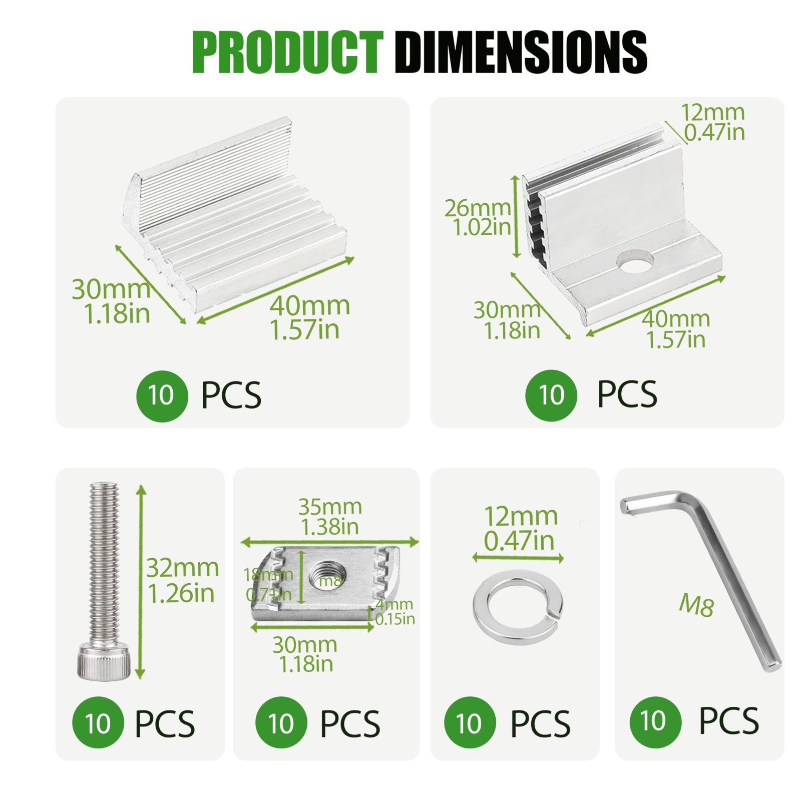 Adjustable Solar Panel End Clamps 10-Pack – Heavy-Duty Aluminum Mounting Bracket