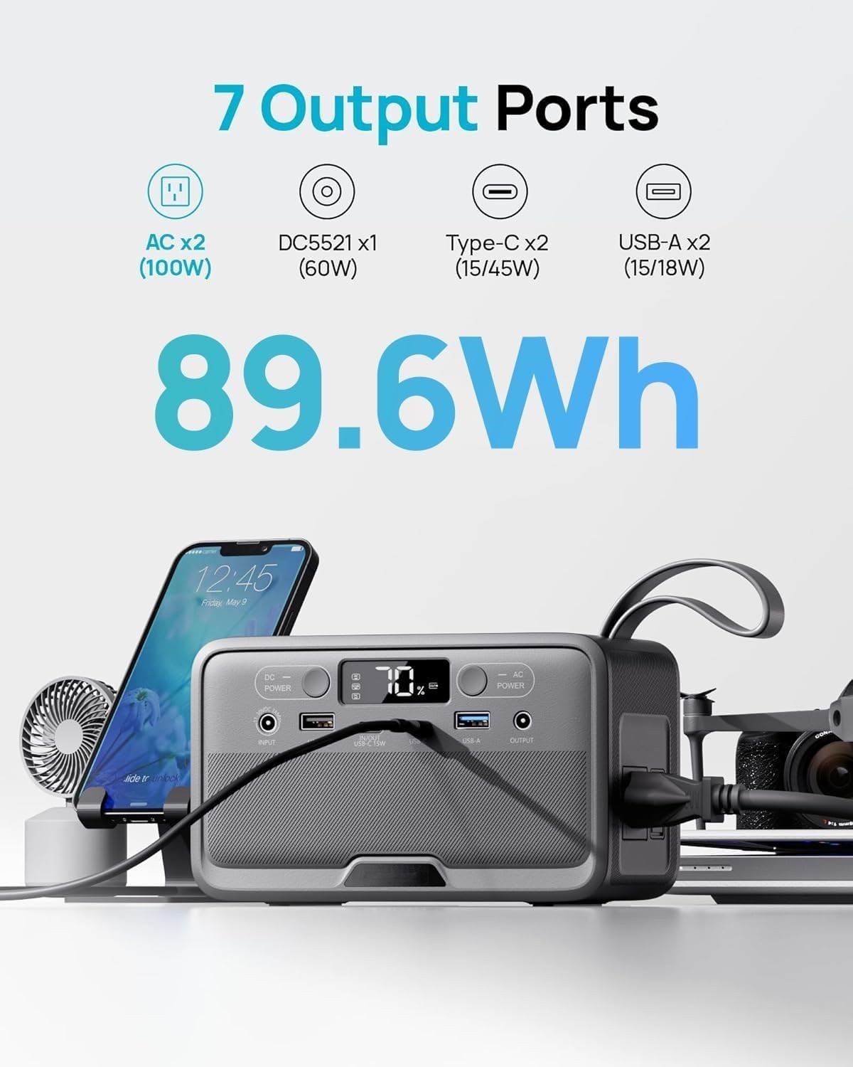 Portable Power Station 89.6Wh LiFePO4 Solar Generator 100W AC Outlet Power Bank