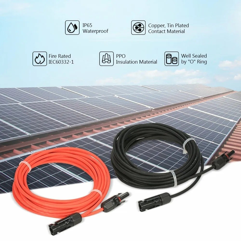 10 AWG Black Red Solar Panel Extension Cable Silicone Flexible Wire Connectors