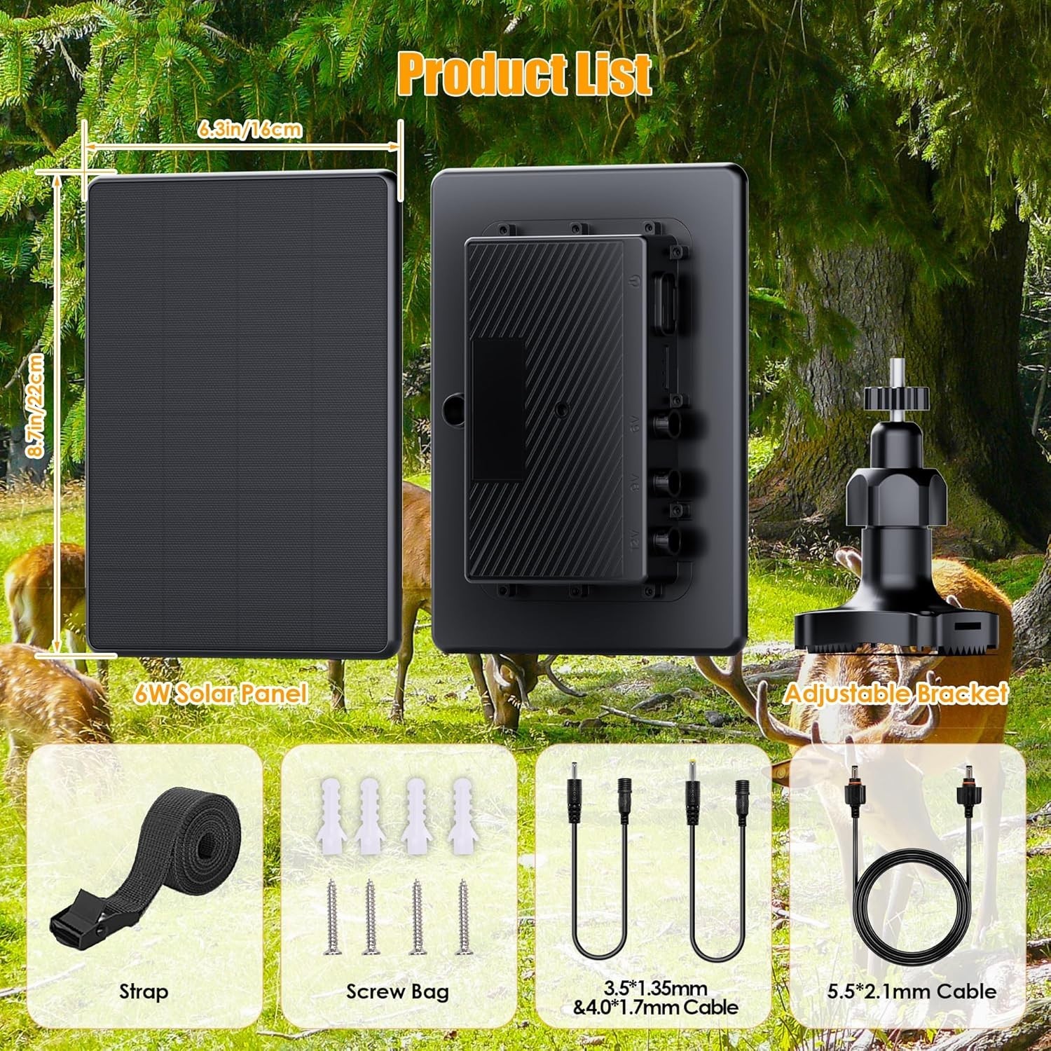 Trail Camera Solar Panel,6W Solar Charger Kit 6V/2A 9V/1.5A 12V/1A,4000mAh Ba…