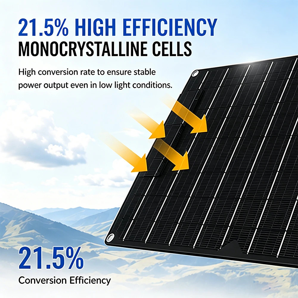 100W Portable Flexible Solar Panel Monocrystalline Waterproof, Dual USB & DC Out