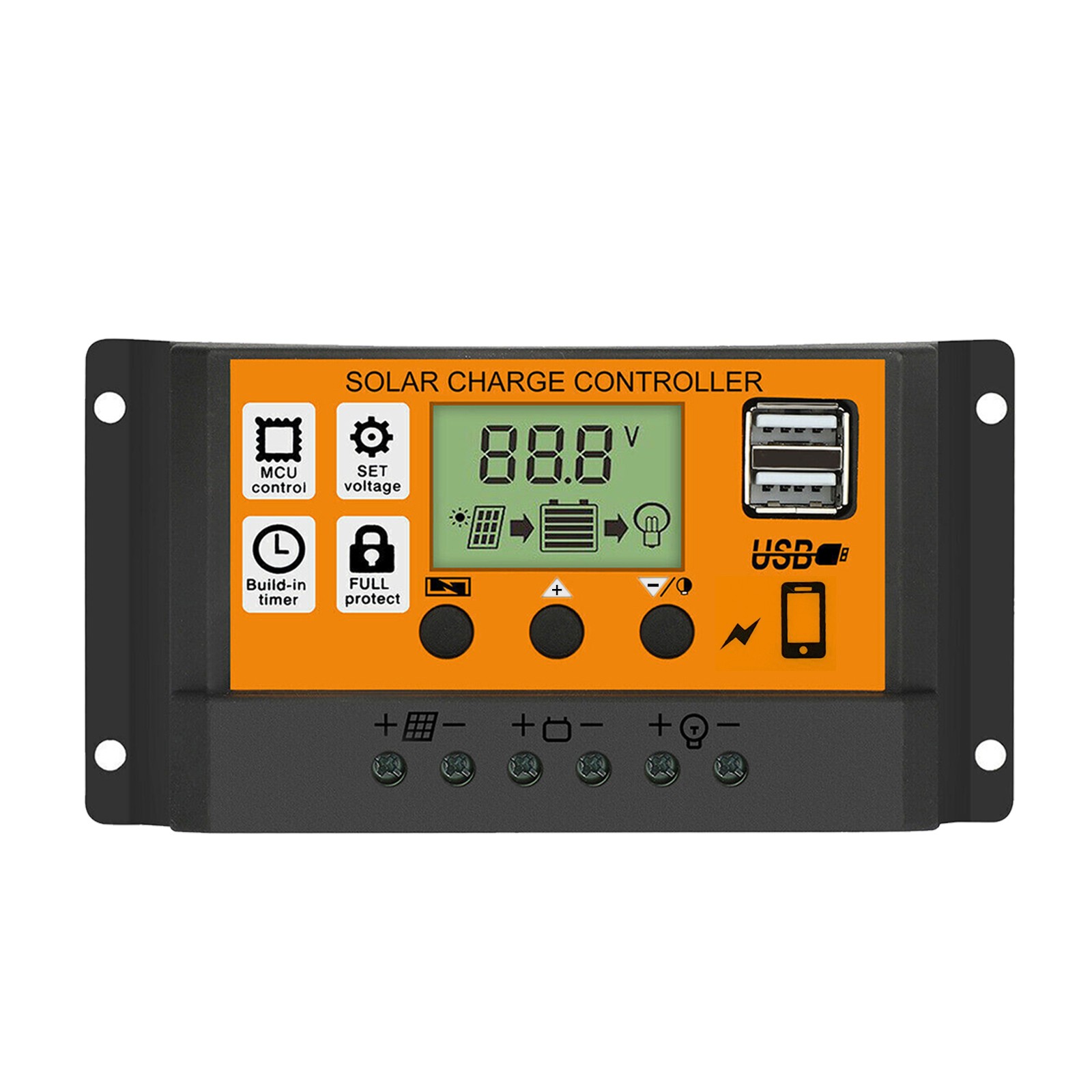 10-90A Solar Panel Regulator Battery Charge Controller LCD Auto Dual USB 12V/24V