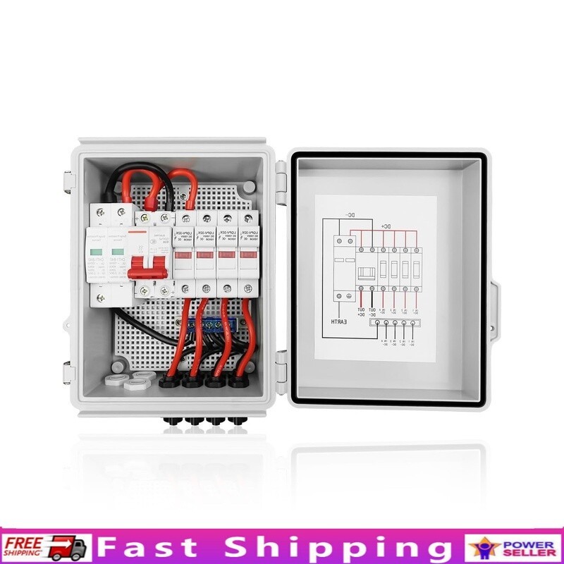 Solar Combiner Box 4 String PV 10A Fuse 2P 63A Breakers Waterproof Off-Grid New