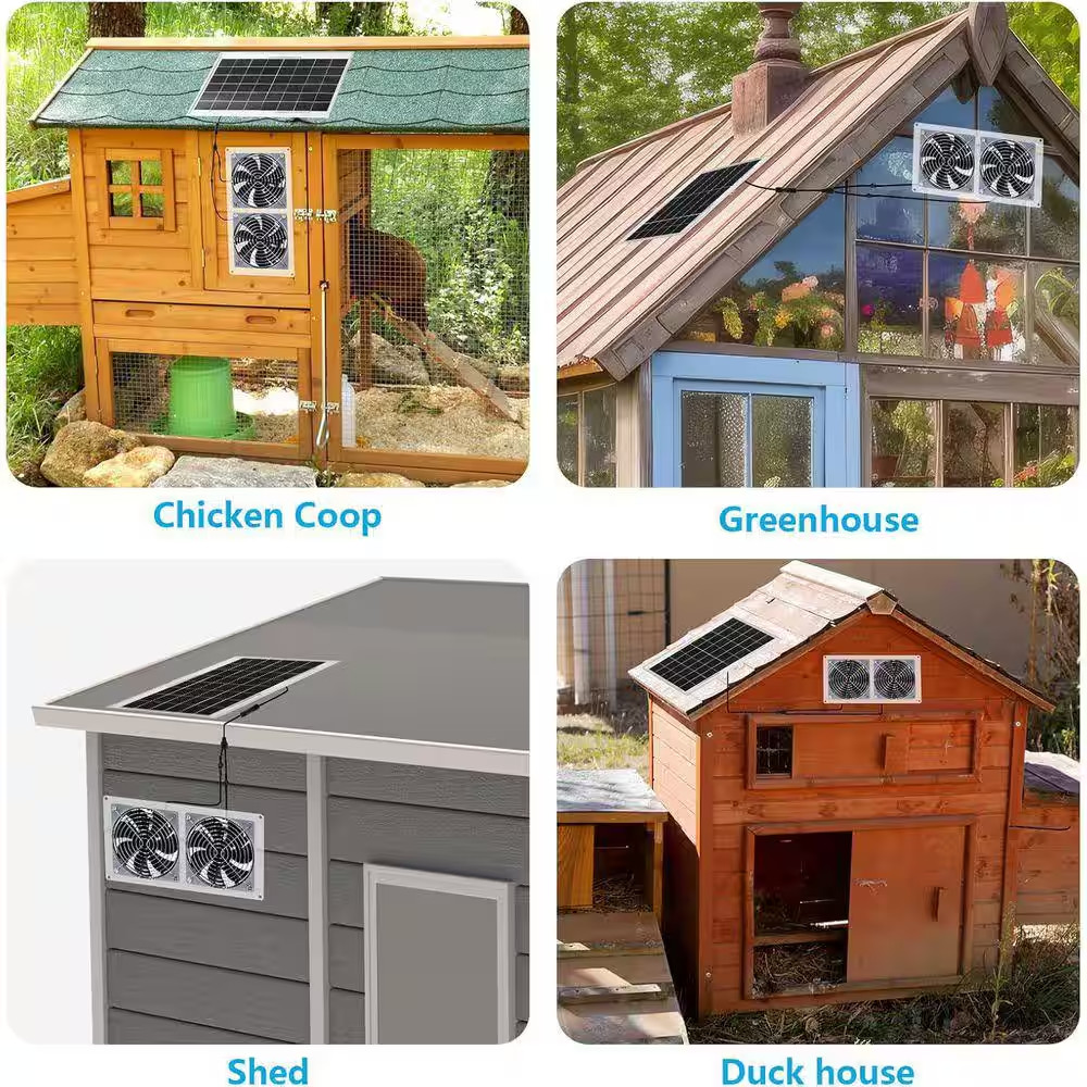 2 Set Solar Fan for Greenhouse, 10W Solar Panel Fan Kit with Bracket, Waterproof