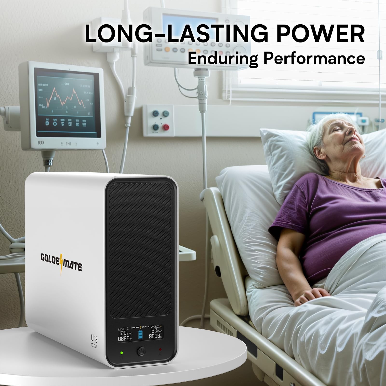 GOLDENMATE 1000VA LiFePO4 UPS 600W Battery Backup Pure Sine Wave White for PC