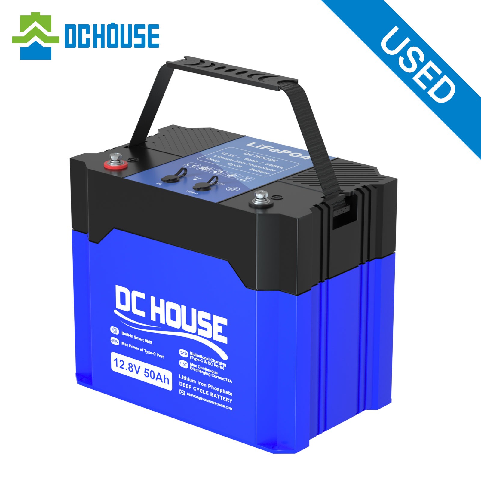 12V 50Ah Portable LiFePO4 Lithium Battery with DC & TypeC Ports Solar Camping