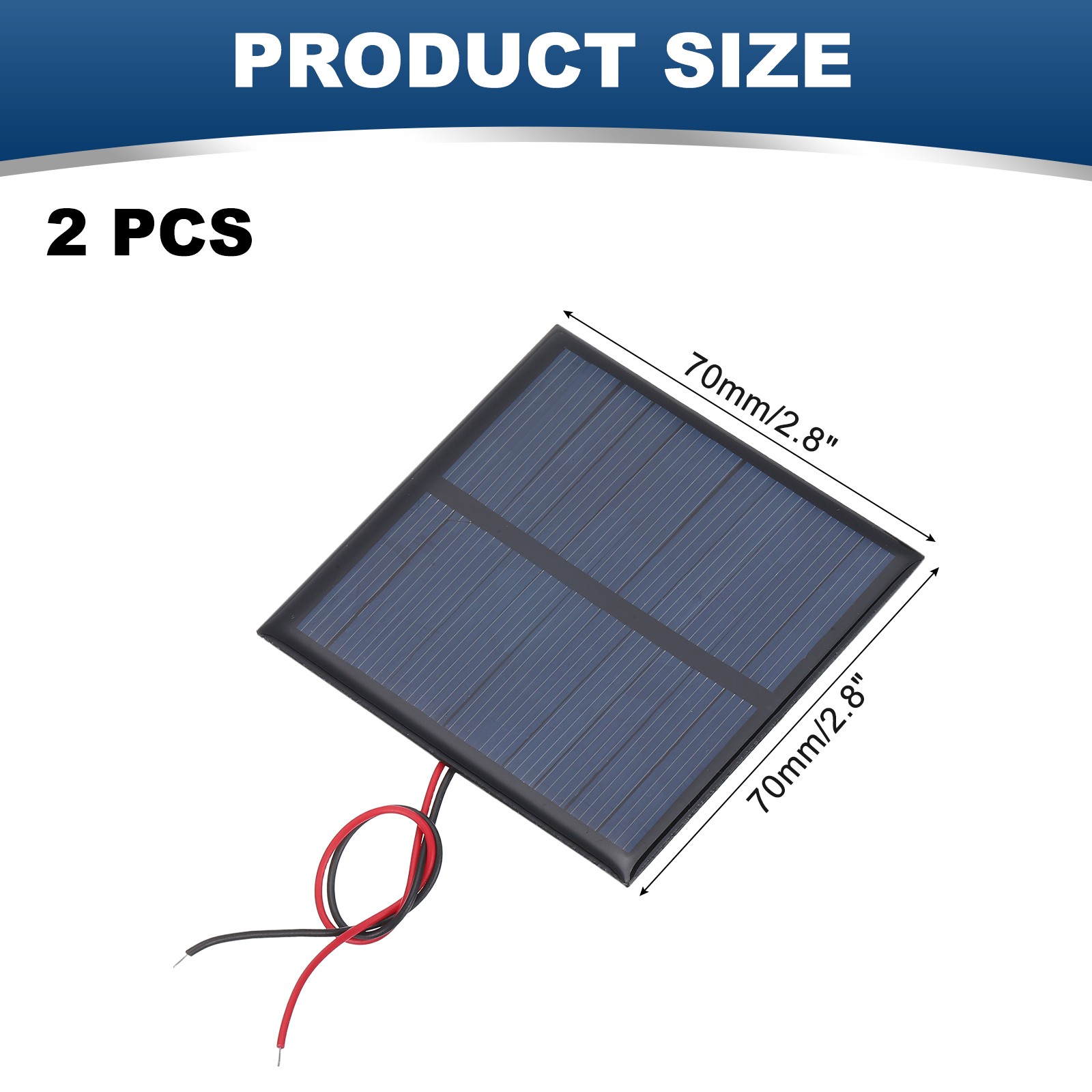 2 Pcs 5.5V 0.55W 100mA Mini Solar Panels with 2 Cable 70mm x 70mm