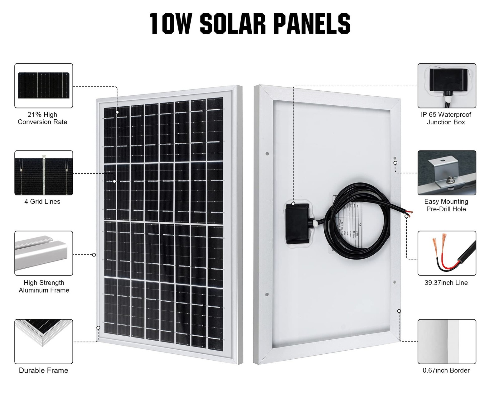 ECO-WORTHY 10W Solar Panel 10 Watt 12 Volt Pv Solar Module,Solar Cell Panel