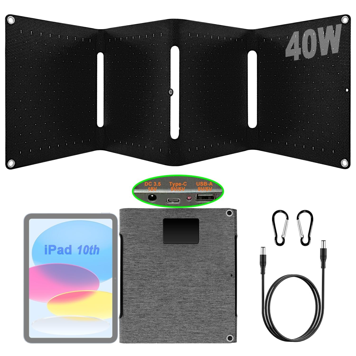 40W Portable Solar Panels,Mini Foldable Solar Panel with DC5.5,USB-C,USB-A Po…