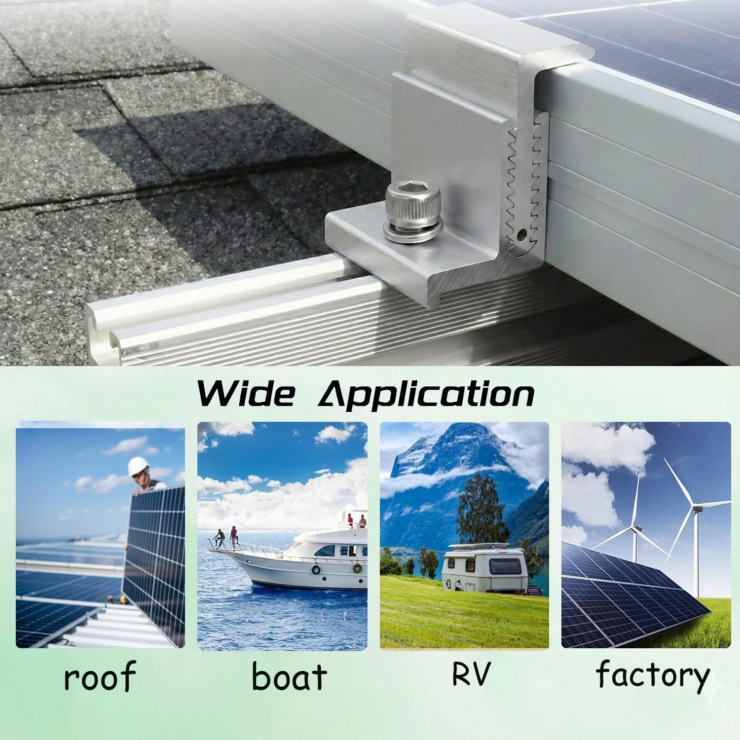 Adjustable Solar Panel End Clamps 10-Pack – Heavy-Duty Aluminum Mounting Bracket