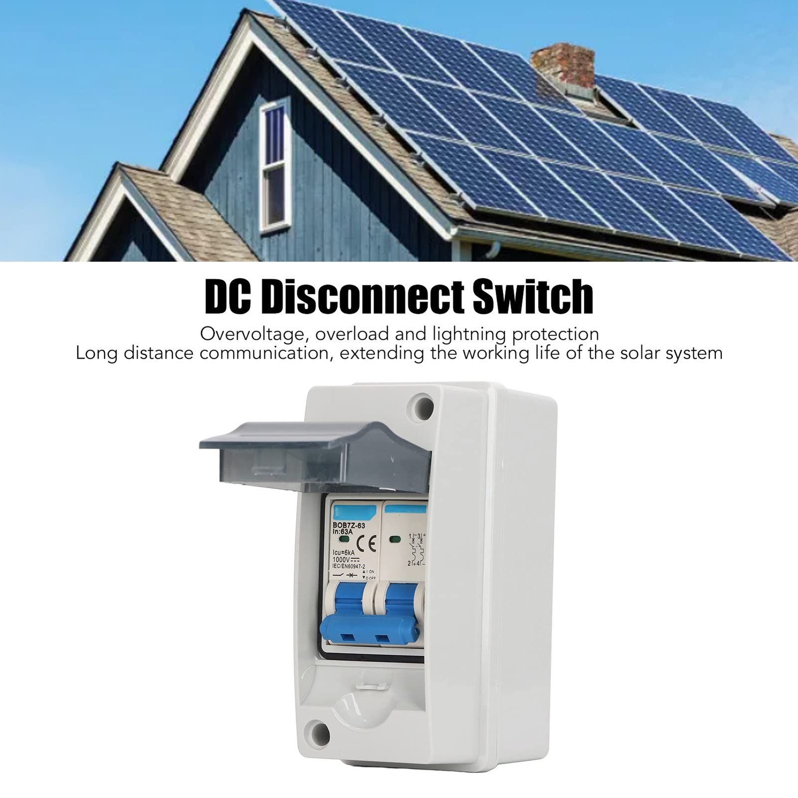 DC Miniature Circuit Breaker with Box, 63A 1000V Solar PV Disconnect Switch w…
