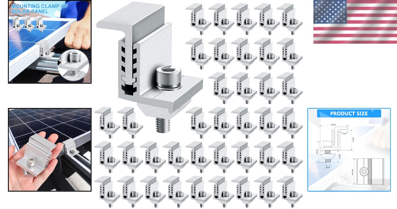 Adjustable Solar Panel End Clamps – Pack of 40