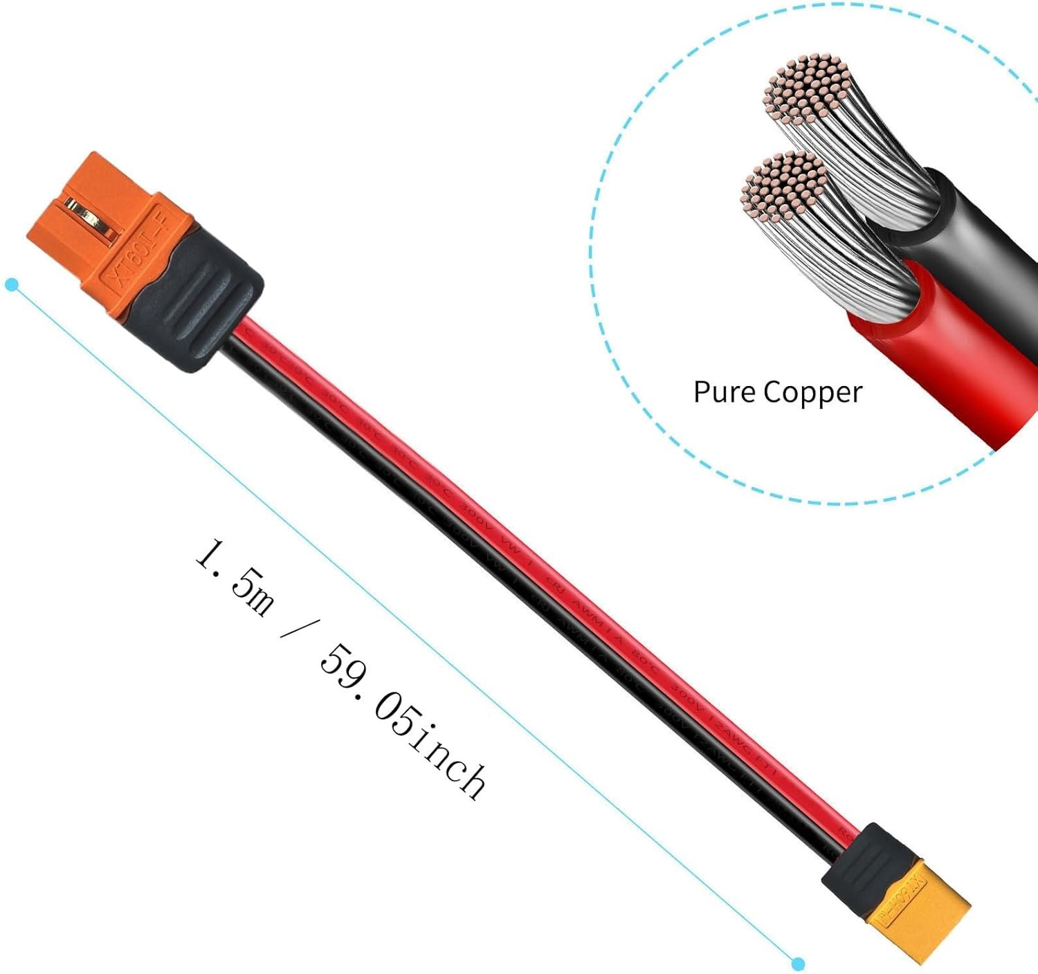 1.5M XT60 Male to Female Solar Charging Cable – 12AWG Adaptation for Ecoflow