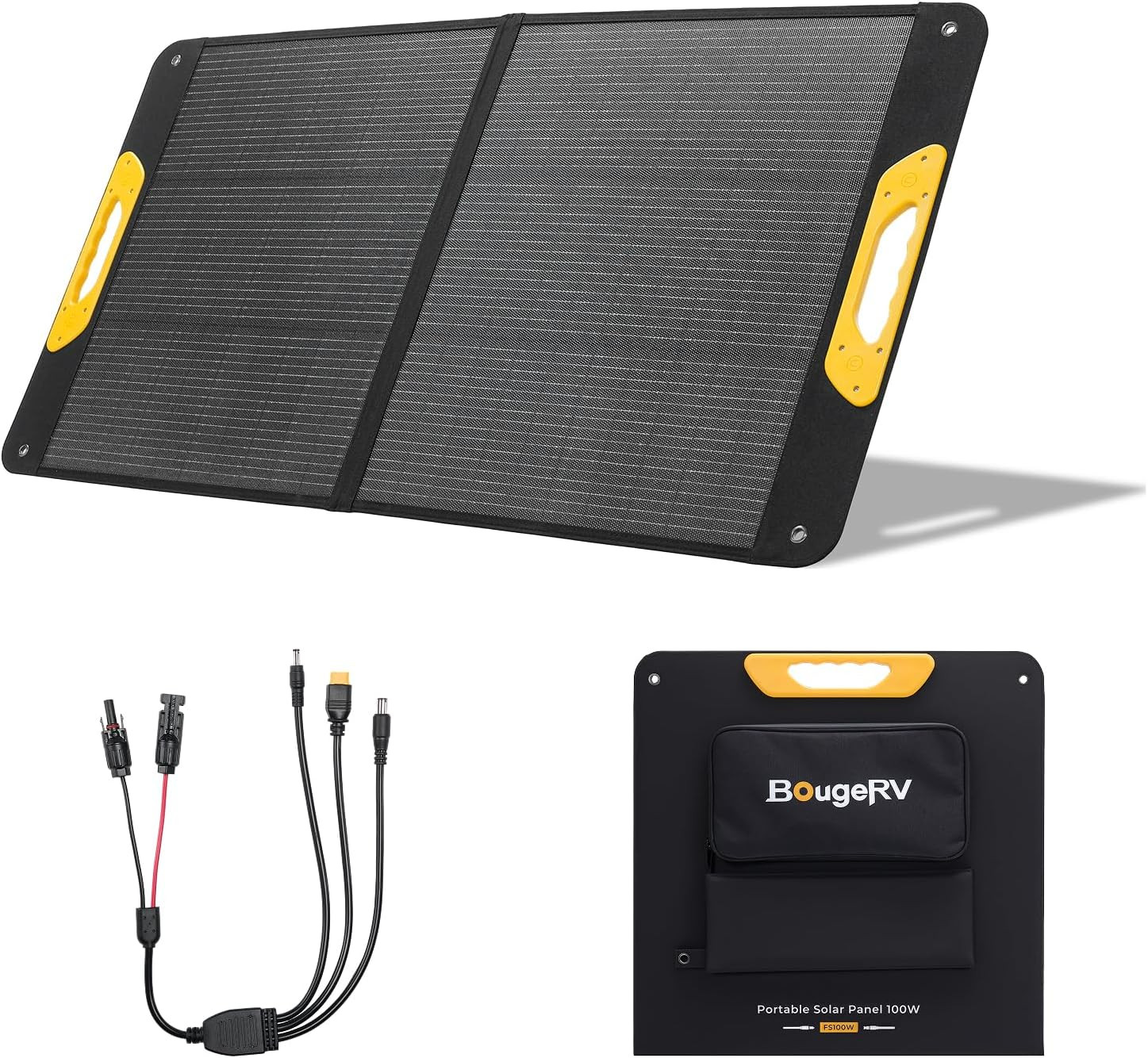 BougeRV 100W Portable Solar Panel, Fiberglass Solar Charger, Up to 25% Conversio