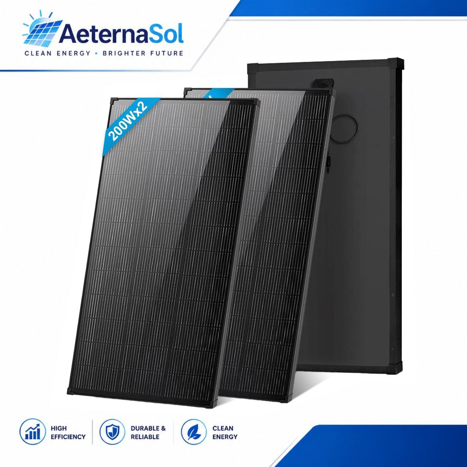 AeternaSol 400W (200W*2) 18V Solar Panel N-Type Mono 18BB Roof RV Boat