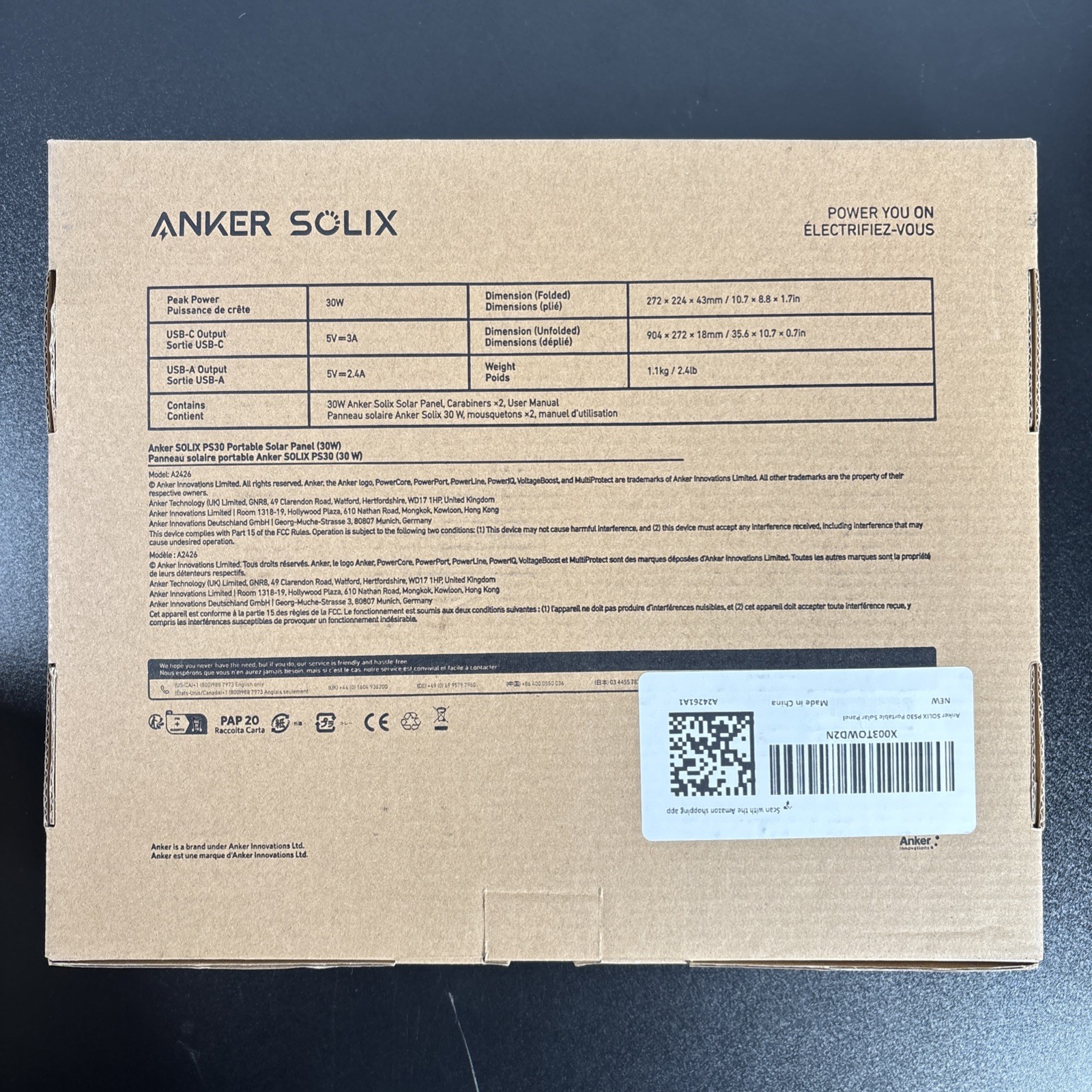 Anker Solix PS30 Solar Panel 30W Foldable Portable Solar Charger *NEW*