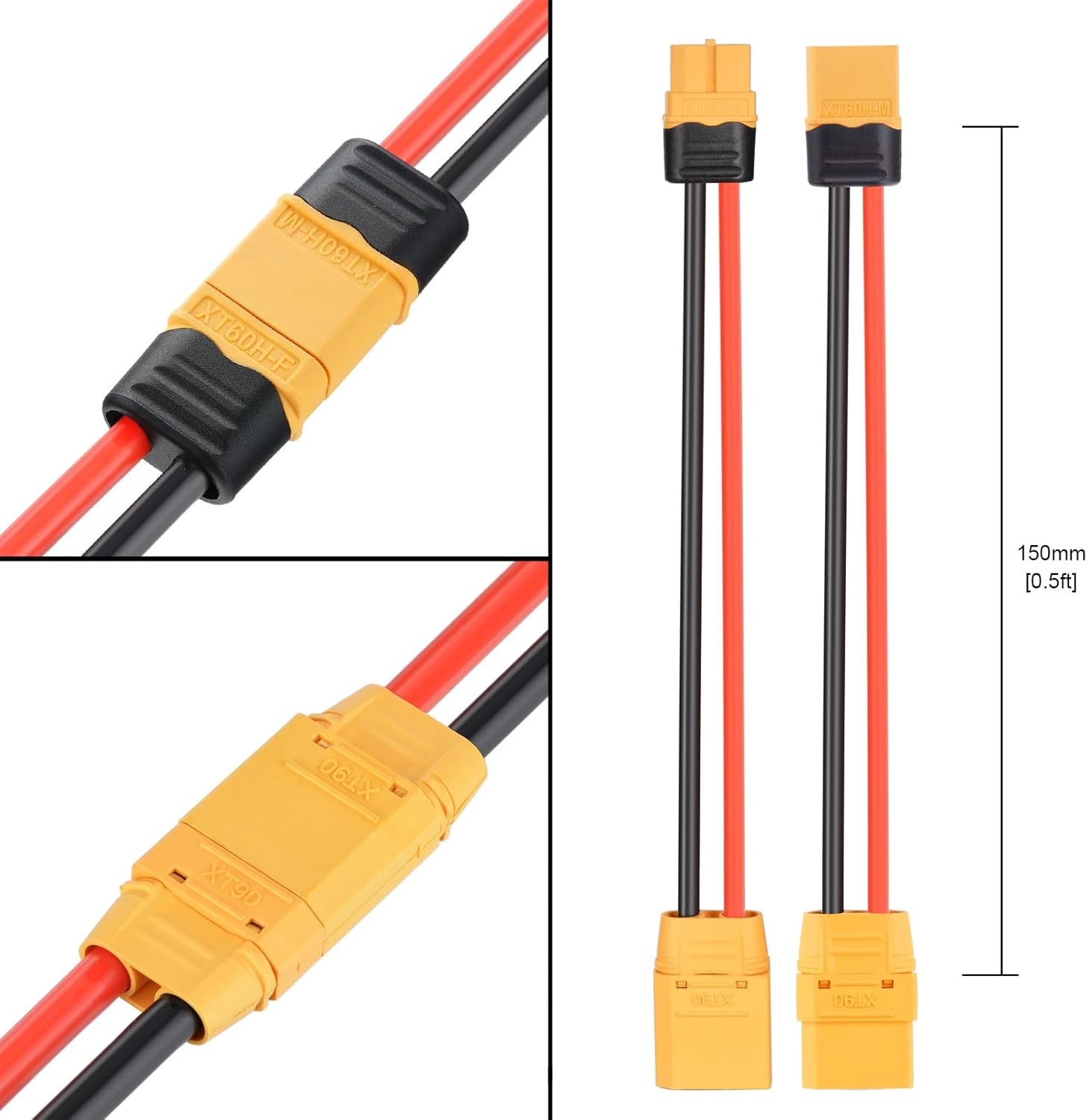 ELFCULB XT60 to XT90 Adapter Cable 12AWG 0.5FT