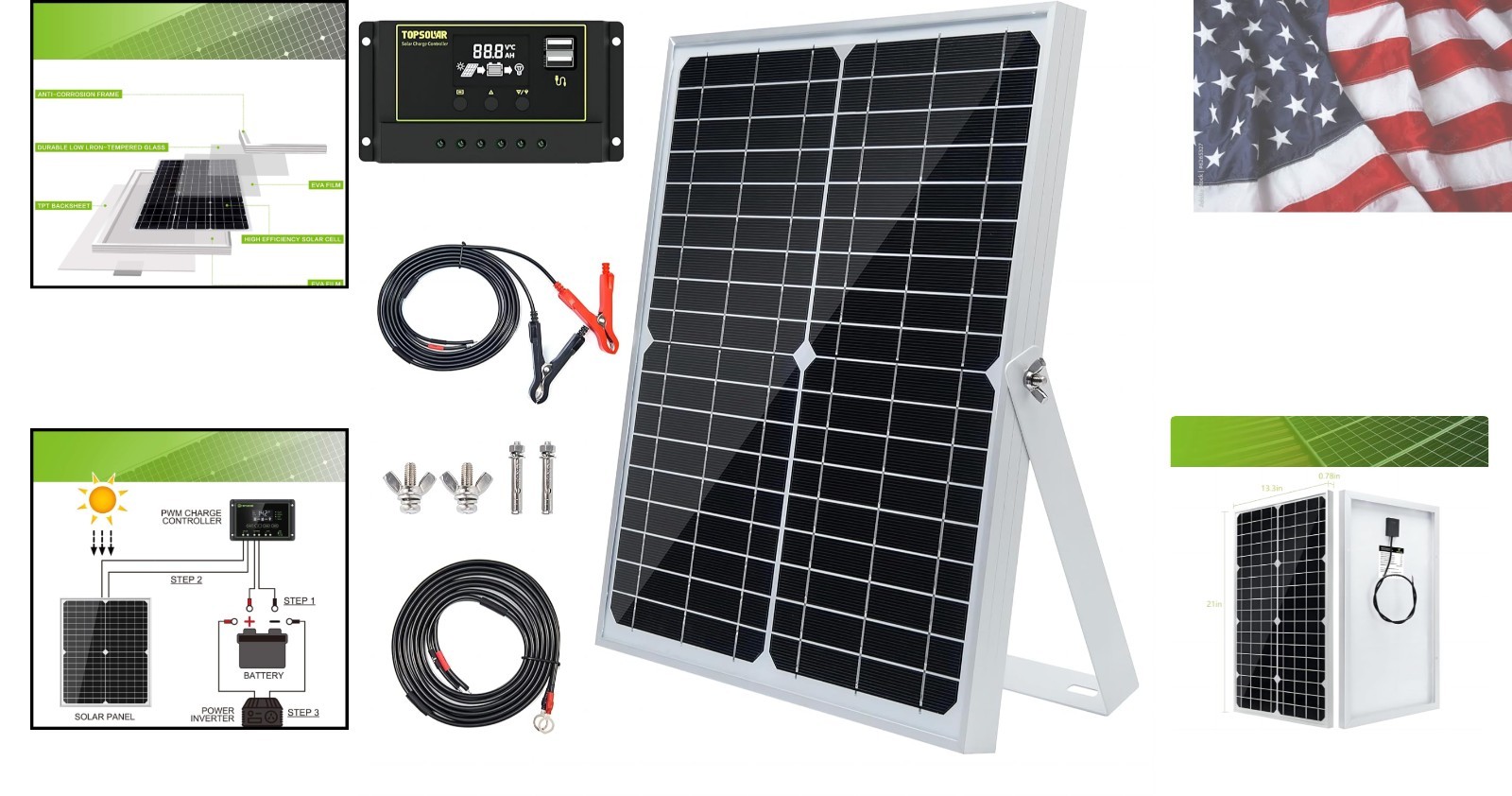 30W 12V/24V Solar Panel Kit, Monocrystalline Solar Battery Trickle Charger Ma…