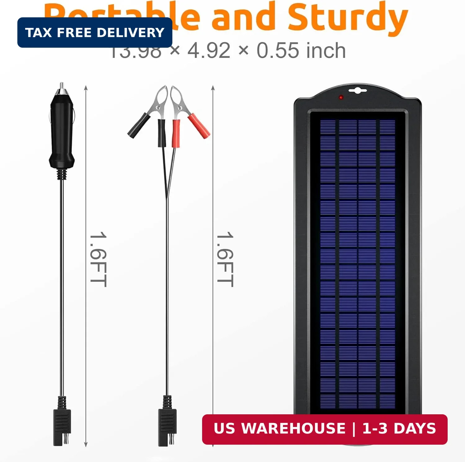 SUNAPEX 12V Solar Battery Charge: 5W Waterproof Portable Solar Panel Kit – Batte