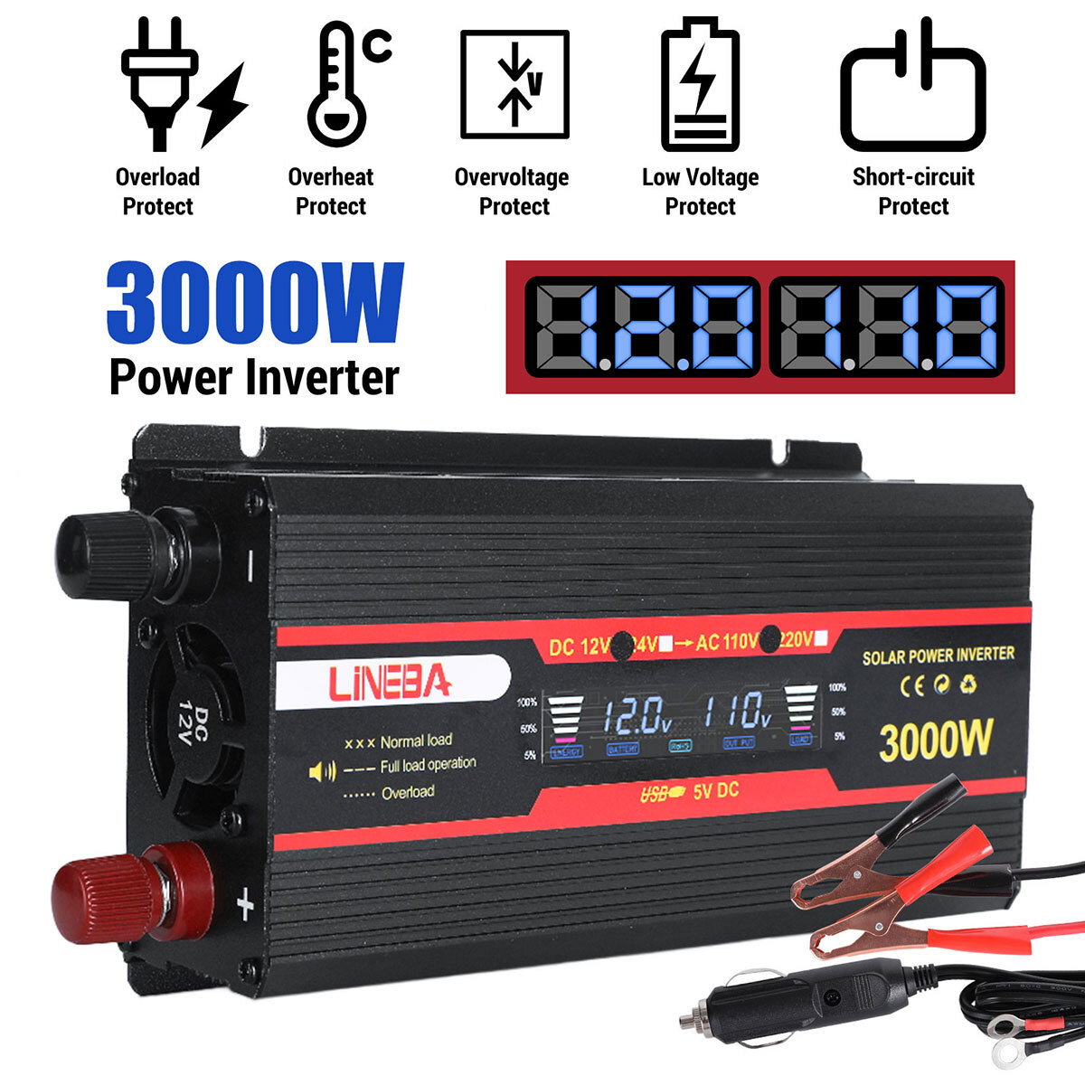Complete Solar Panel Kit 3000W Power Inverter 12V Battery Charger Controller US