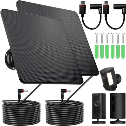 Solar Panel for Ring Camera, 2 Pack 5W Solar Ring Solar Charger Black 2P