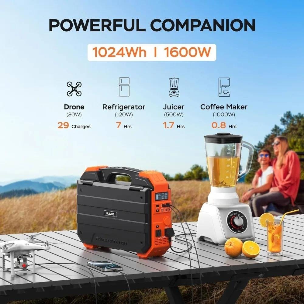 Portable Power Station 1600W Solar Panel 1024Wh Power Battery 100W USB C Charge