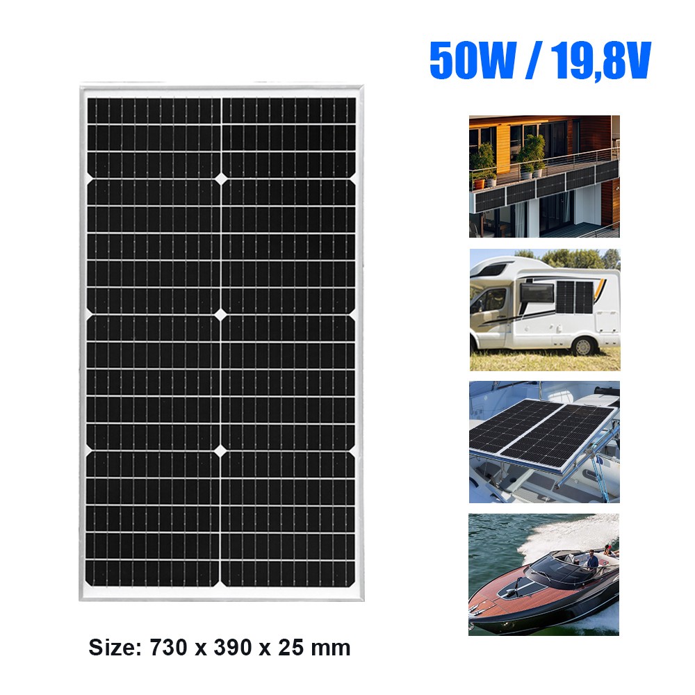 50W Solar Panel Monocrystalline Glass Photovoltaic Module for Balcony RV Camping