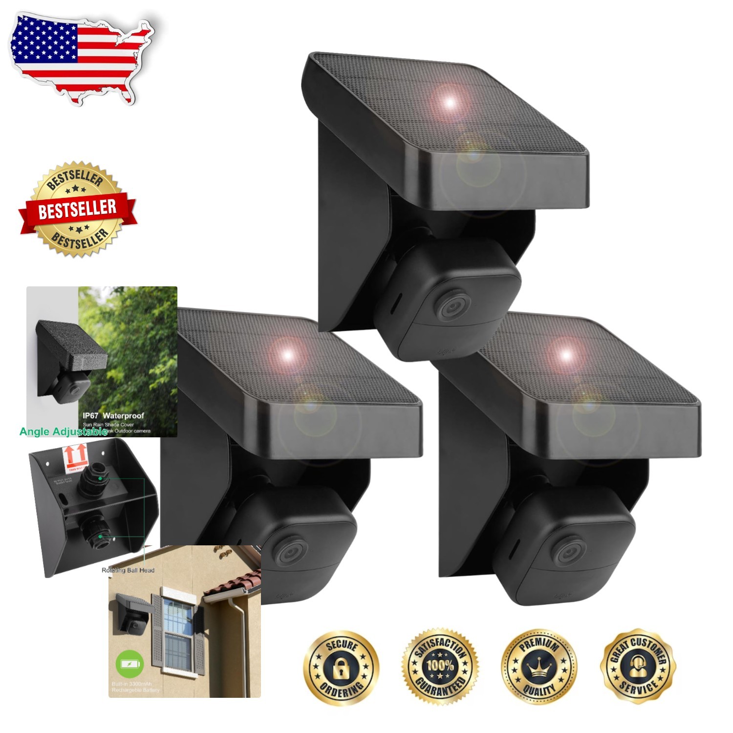 Blink Outdoor 4 Solar Panel Mount – 3 Pack Weatherproof, 3300mAh Battery, 2W …