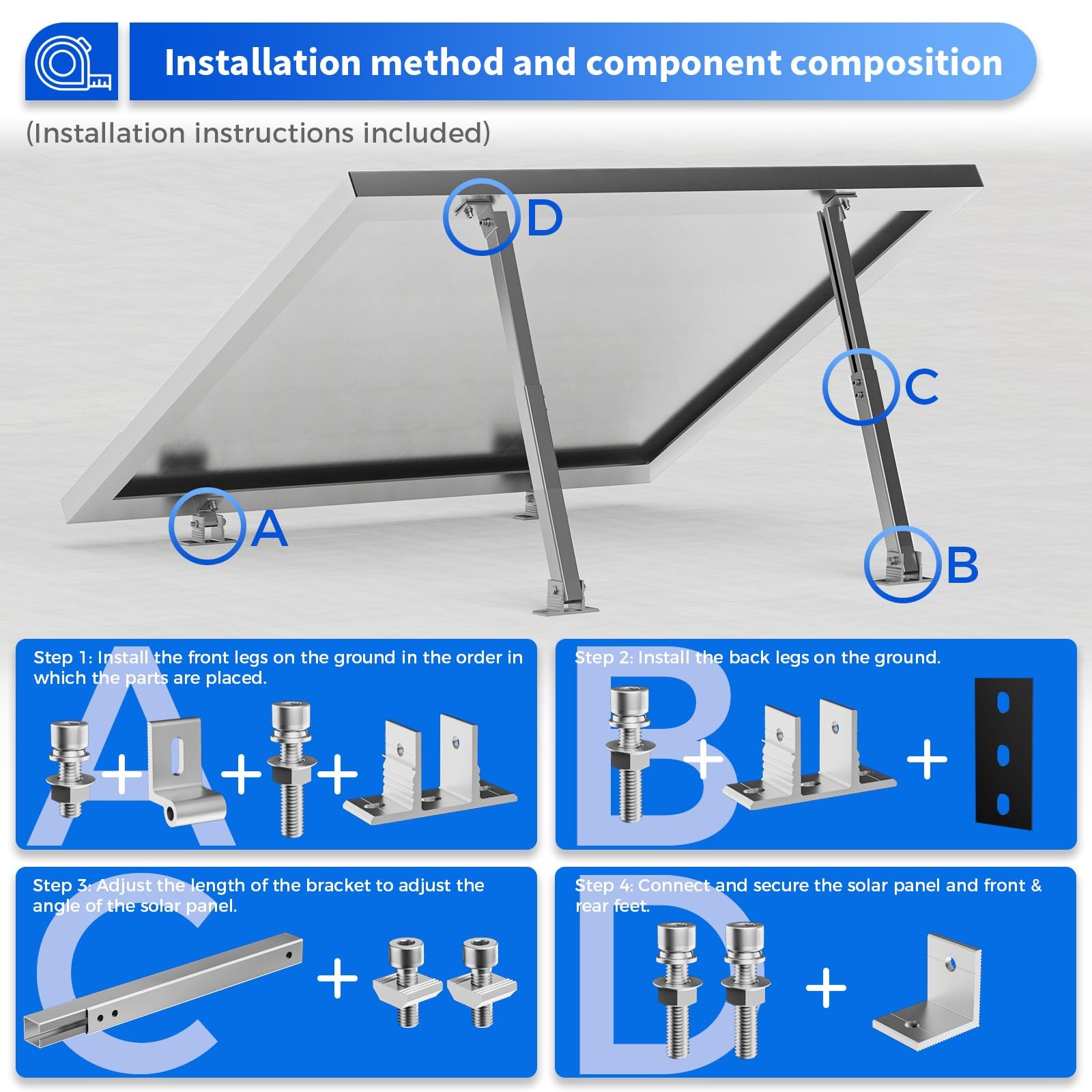 1 Set Adjustable Solar Panel Tilt Mount Brackets Aluminum Alloy Mounting Brac…