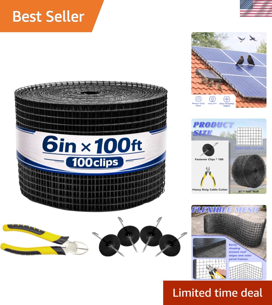 Rust-Resistant Solar Panel Critter Guard – 6x100FT with Clips & Cutter Included