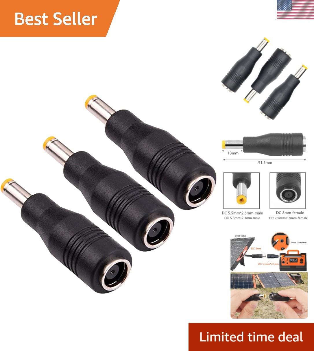 8mm to 5.5mm DC Adapter – Perfect for Solar Generators & Portable Power Stations
