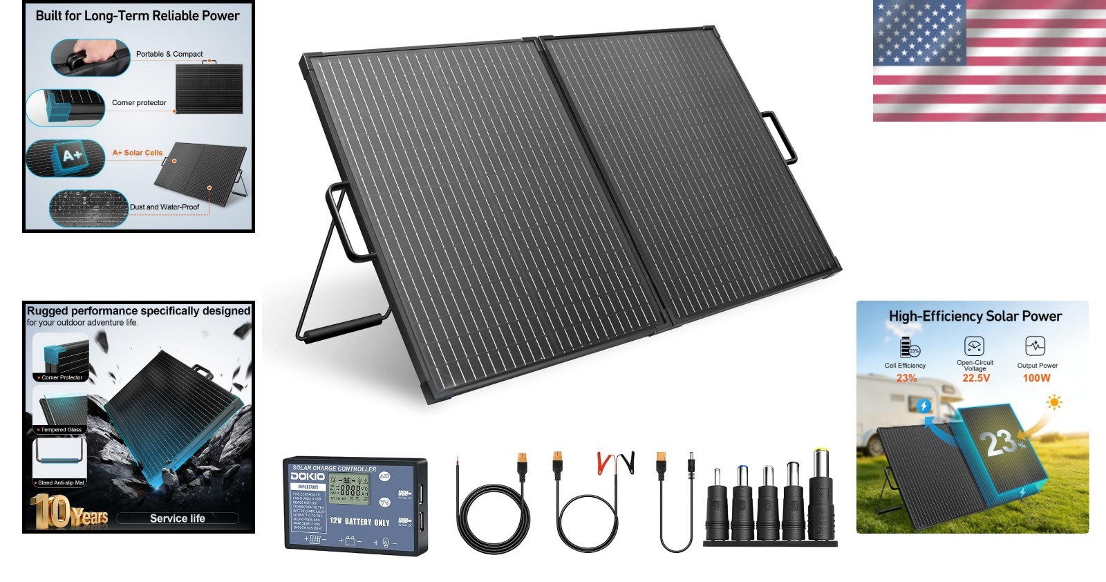 Effortless Charging: 18V 100W Monocrystalline Solar Panel for Outdoor Adventures