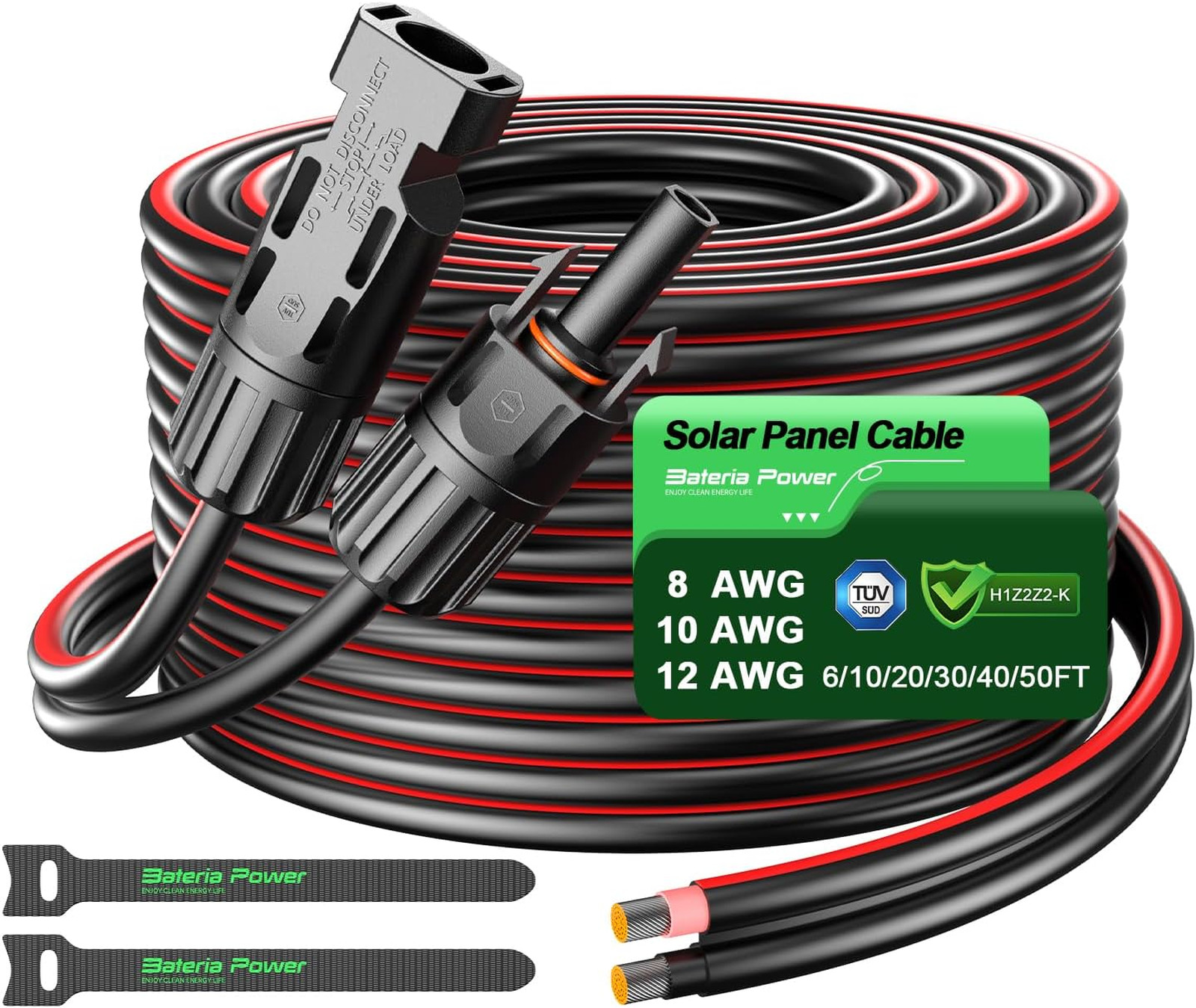 10AWG Solar Panel Extension Cable 20 Feet with Female and Male Connectors, PV