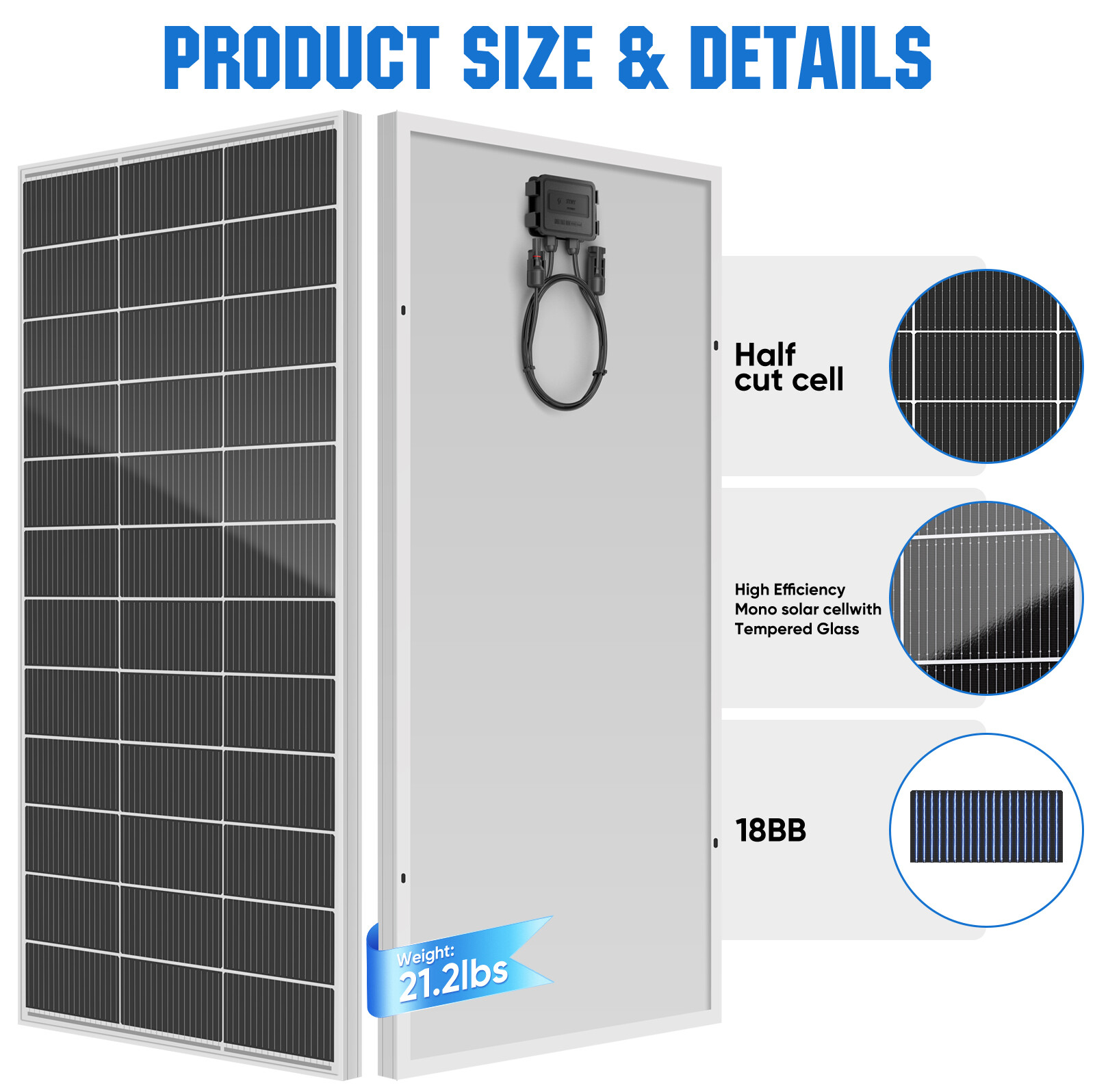200W 400W 600W 800W Solar Panel 18BB Battery Charge RV PV Home Off-Grid Battery