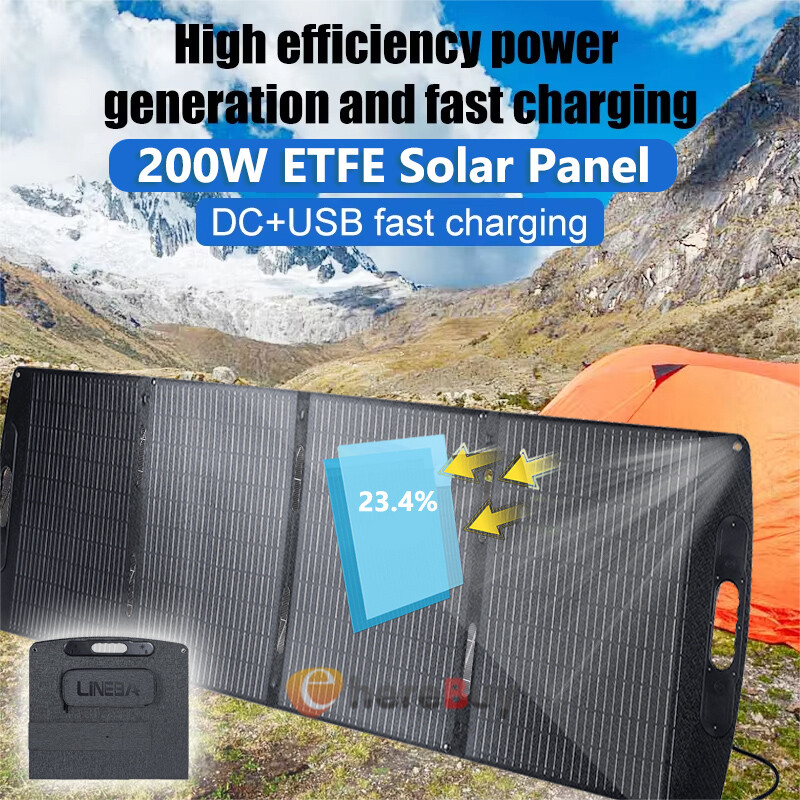 200W Foldable Portable Solar Panel Charger w/ Kickstands,USB-A USB-C & DC Output