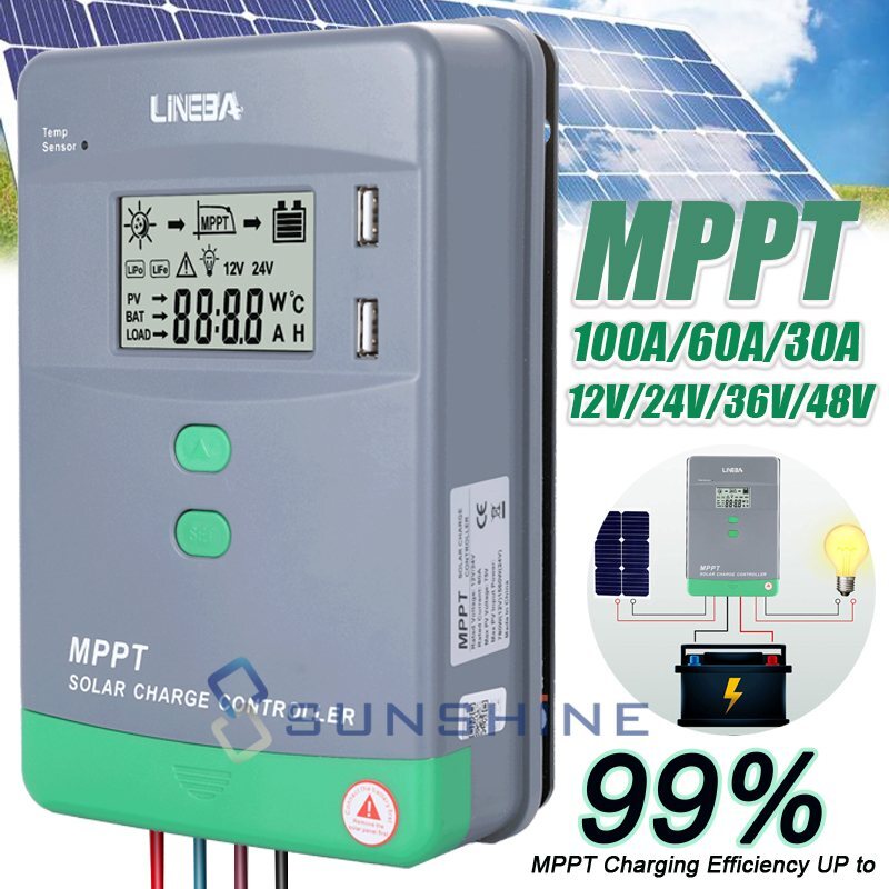 10-100A MPPT Solar Panel Regulator Charge Controller Auto Focus Tracking 12V/24V
