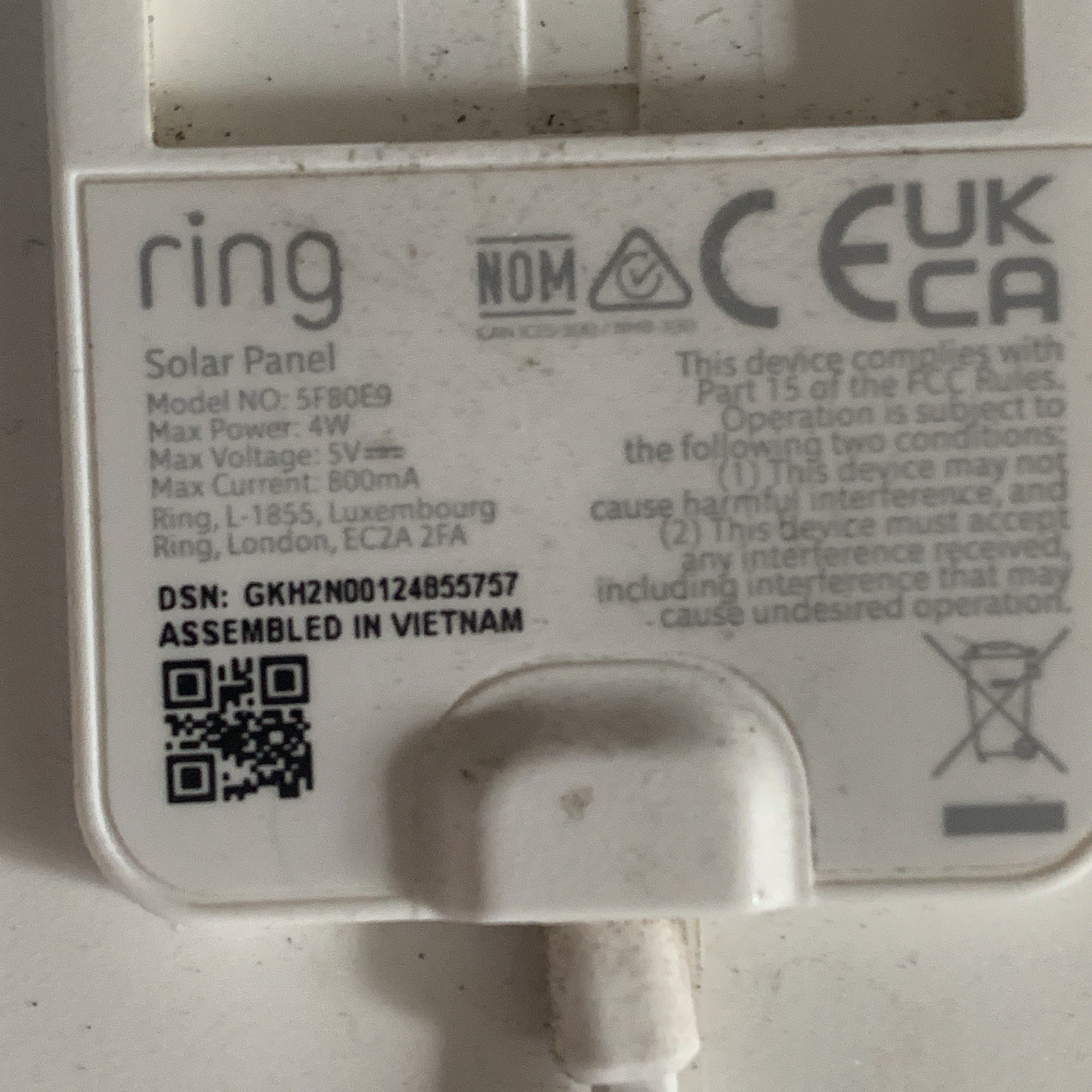 Ring Solar Panel 2nd Generation 4W USB-C for Stick Up Cam 5F80E9 w/Arm