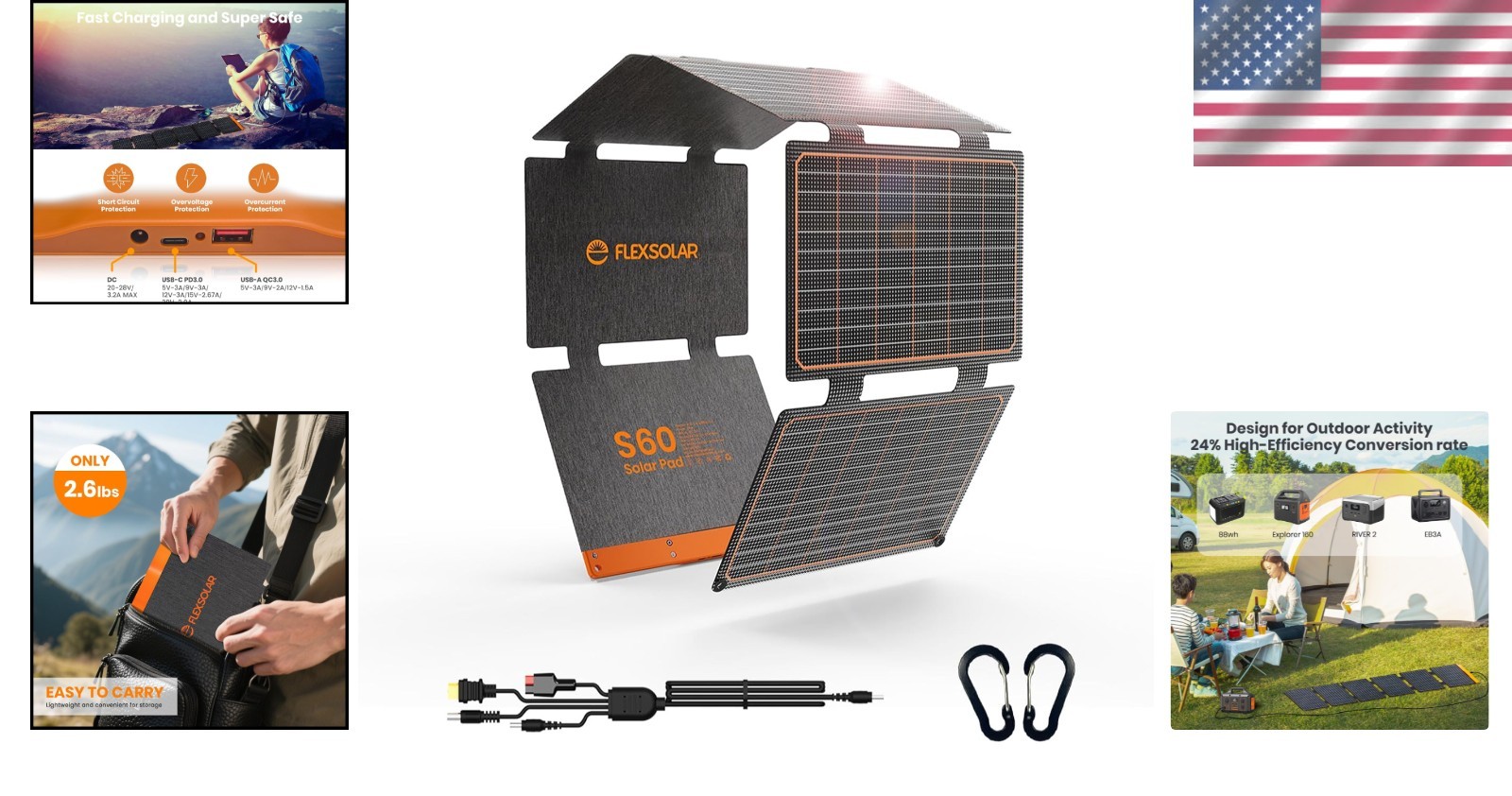 60W Monocrystalline Solar Panel – Portable & Efficient Power Solution for Travel