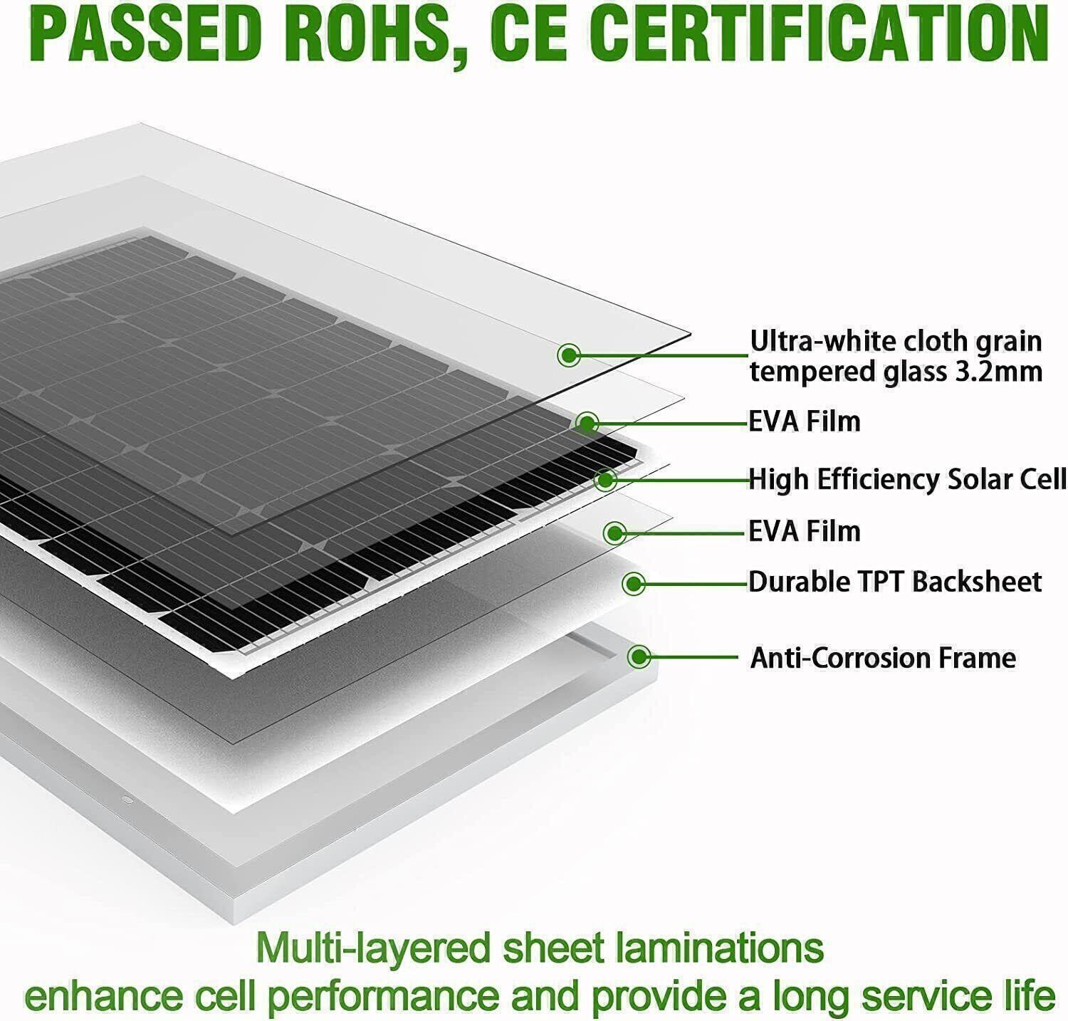 200W 12V Mono Solar Panel 200 Watt Off-Grid Power Home RV Camping Trailer Boat