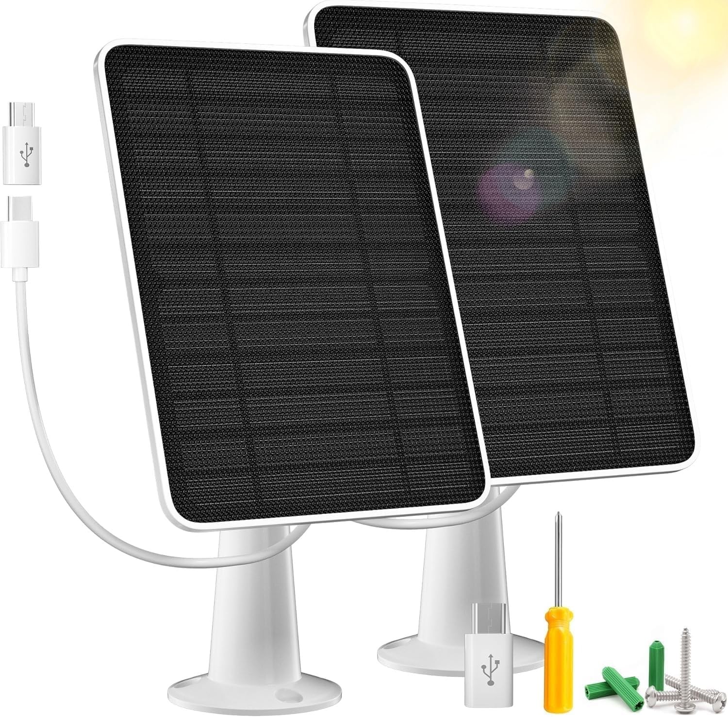 2 Pack Solar Panel Charger Compatible with Arlo Essential 2K Outdoor(2nd Gen)/Es
