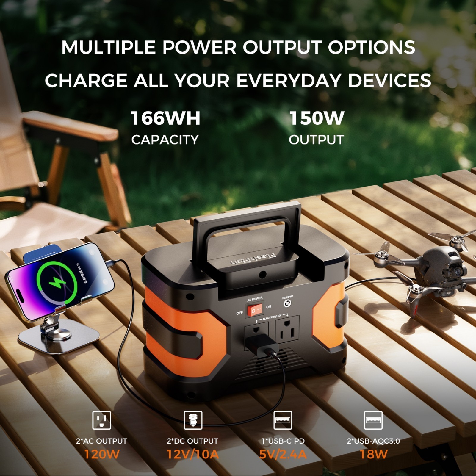 150W Solar Generator Portable Power Station with 100W Solar Panel for Outdoor