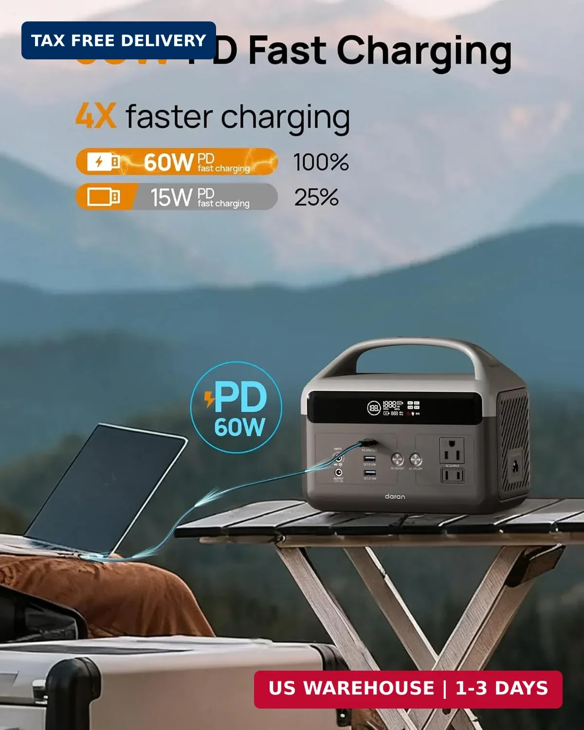 DaranEner Portable Power Station, 192Wh LiFePO4 Battery Backup Solar Generator w