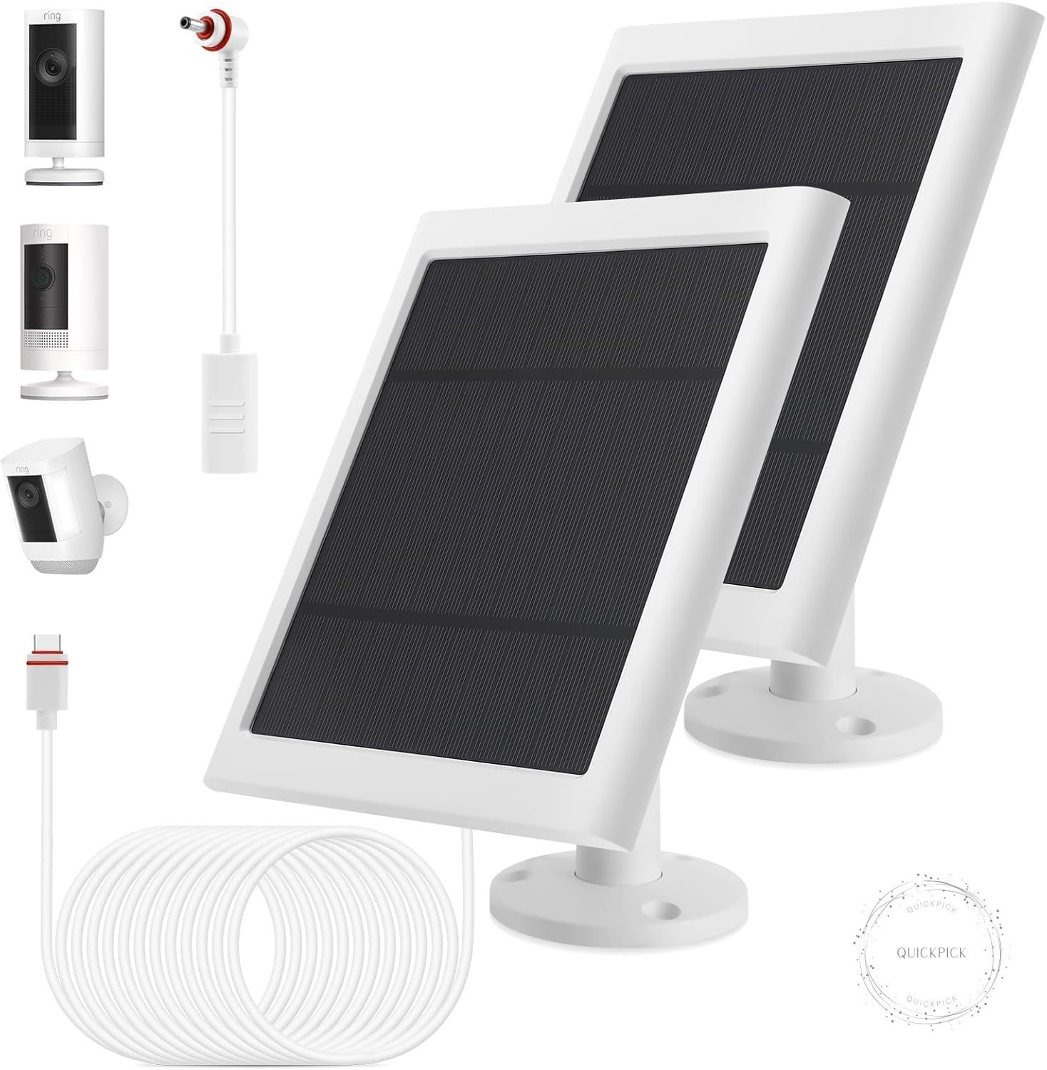 Solar Panel Outdoor for Ring Cameras (White 2P) Spotlight Cam Plus/Pro(Battery)
