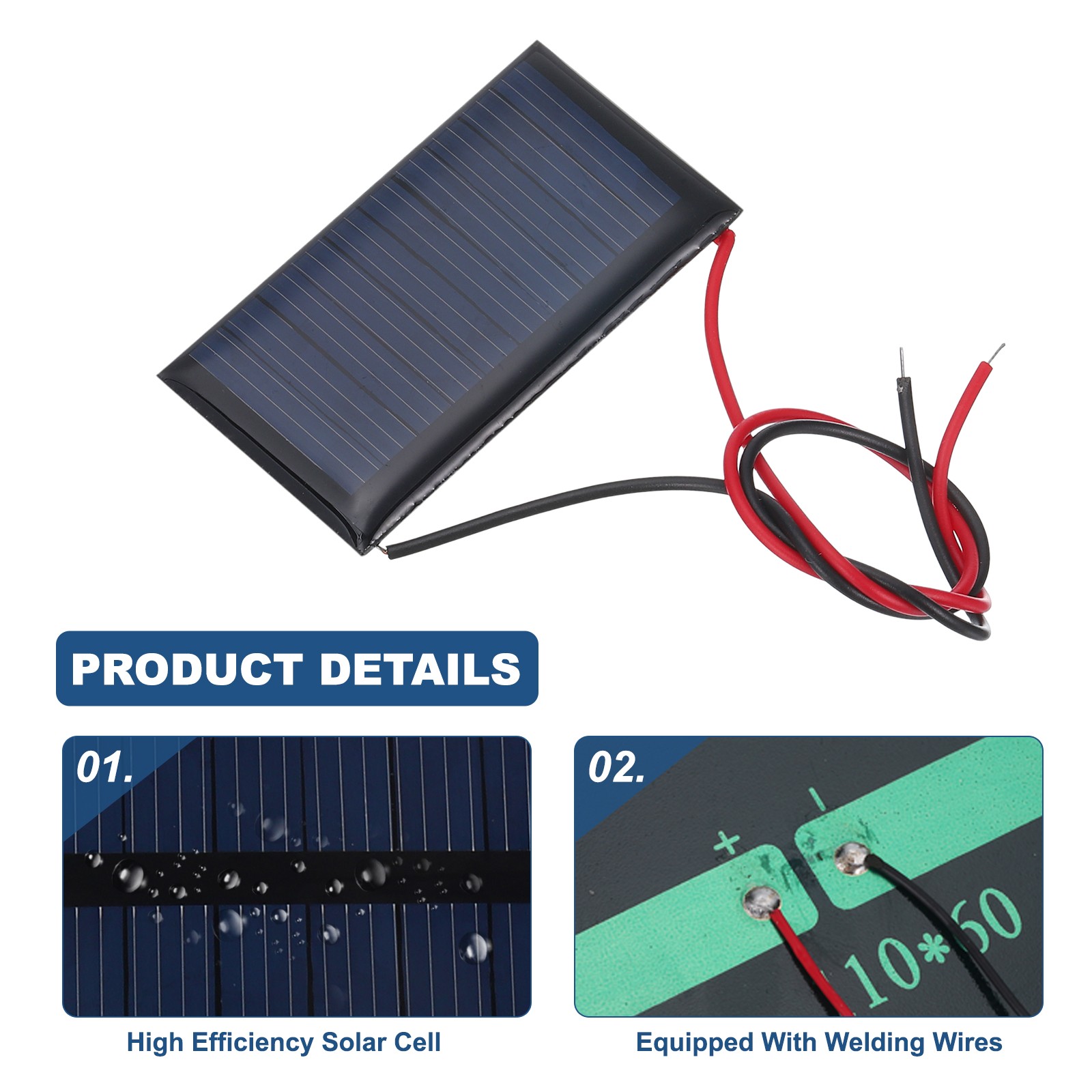 5 Pcs 5V 0.15W 30mA Mini Solar Panels with 2 Cable 44mm x 24mm