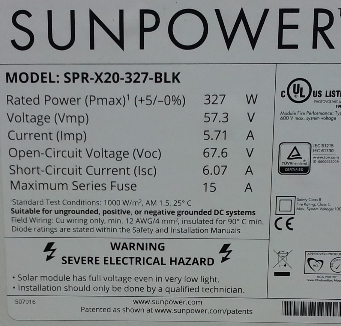 SunPower Solar Panels Modules 240-360 watts Tucson Arizona, 22.7