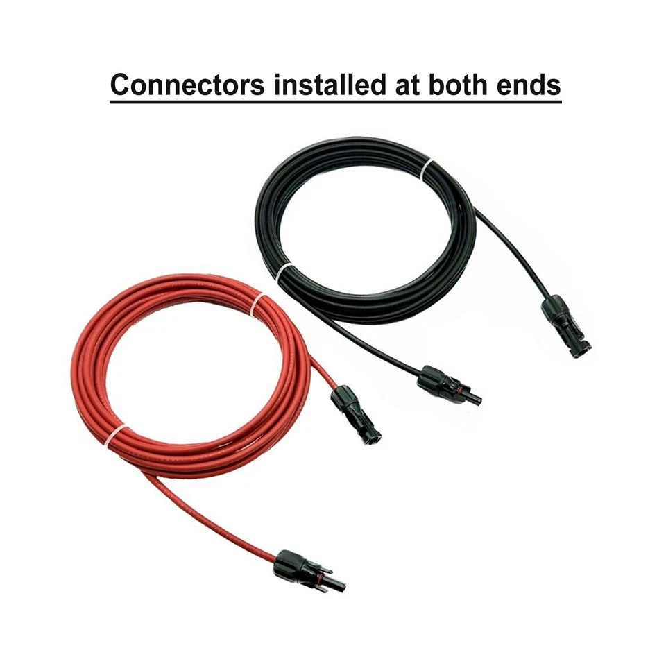 2 Ft. Solar Panel Extension Cable PV Wire Solar Connectors Pair Black Red 6mm²