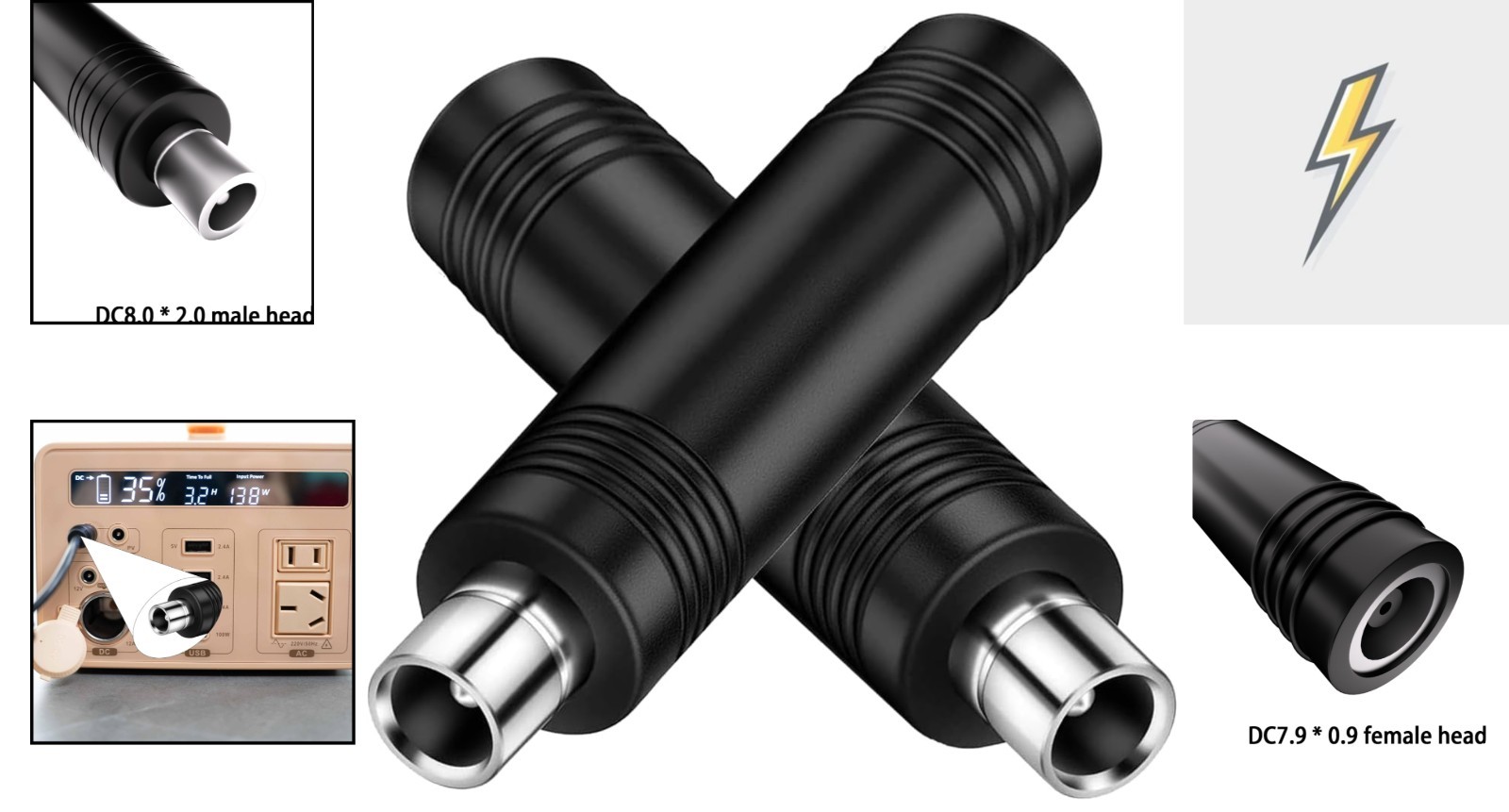 2-Pack DC7909 to DC8020 Adapters for Jackery Explorer – Secure Solar Connections