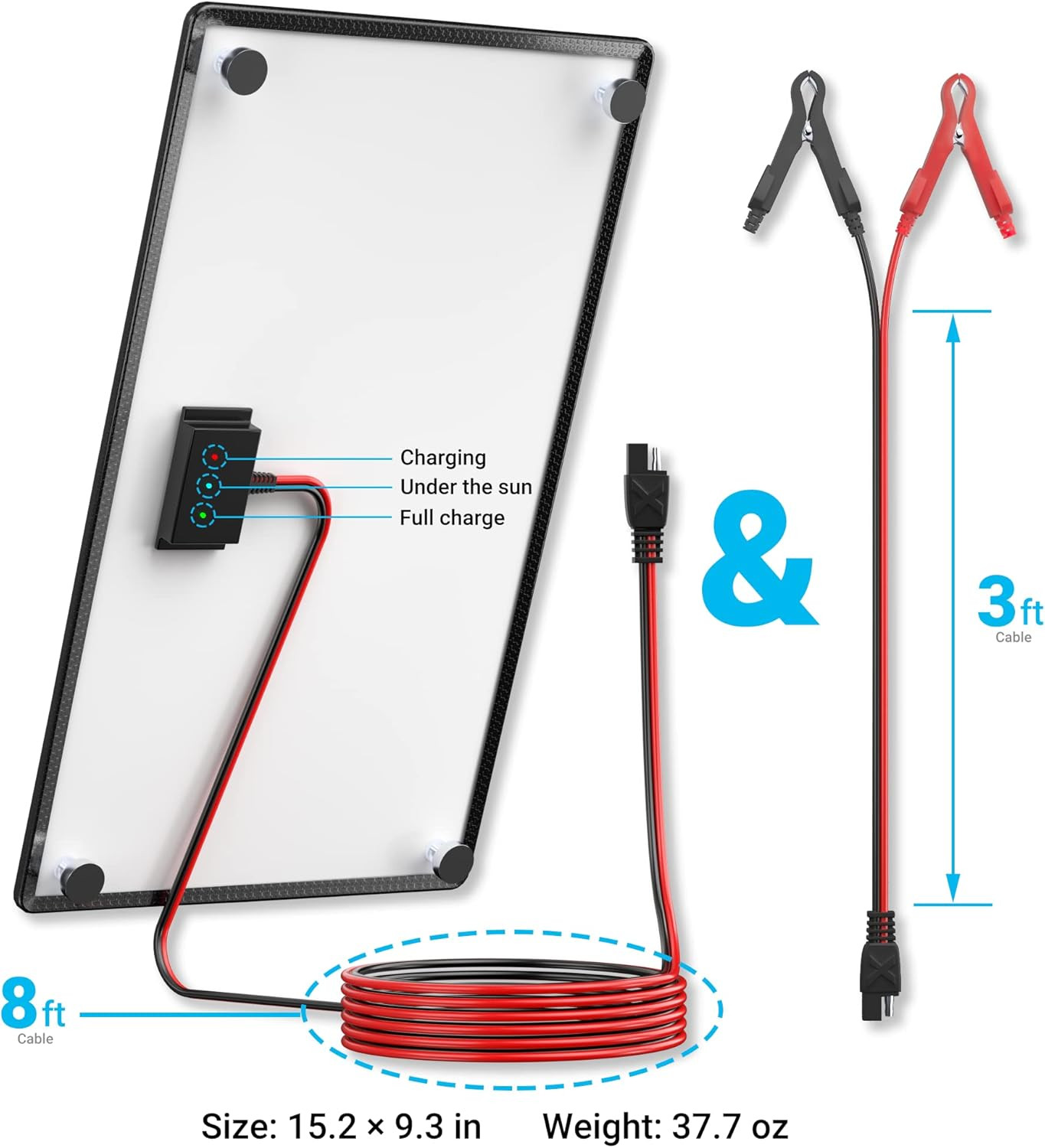 10W 12V Magnetic Solar Battery Trickle Charger Maintainer, Built-In MPPT Intelli